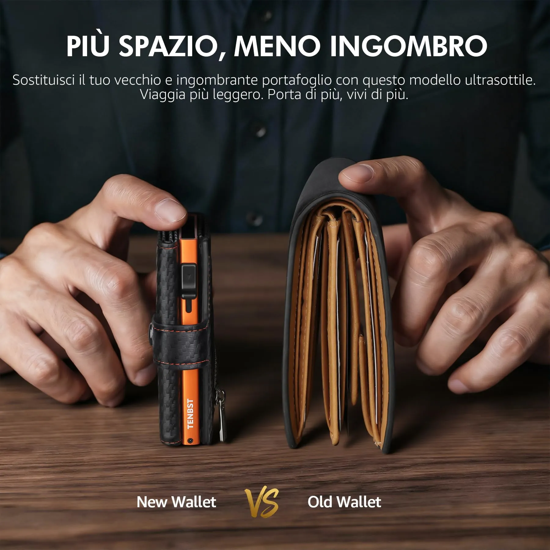 TENBST Portafoglio Unisex in Fibra di Carbonio con Protezione RFID e Porta Carte per 10 Carte - immagine 3