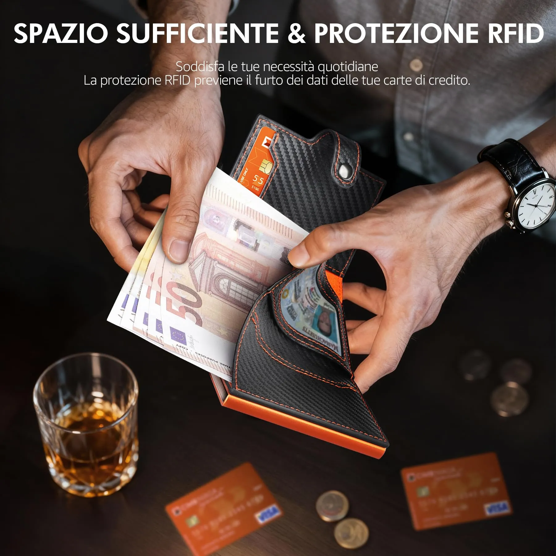 TENBST Portafoglio Unisex in Fibra di Carbonio con Protezione RFID e Porta Carte per 10 Carte - immagine 4