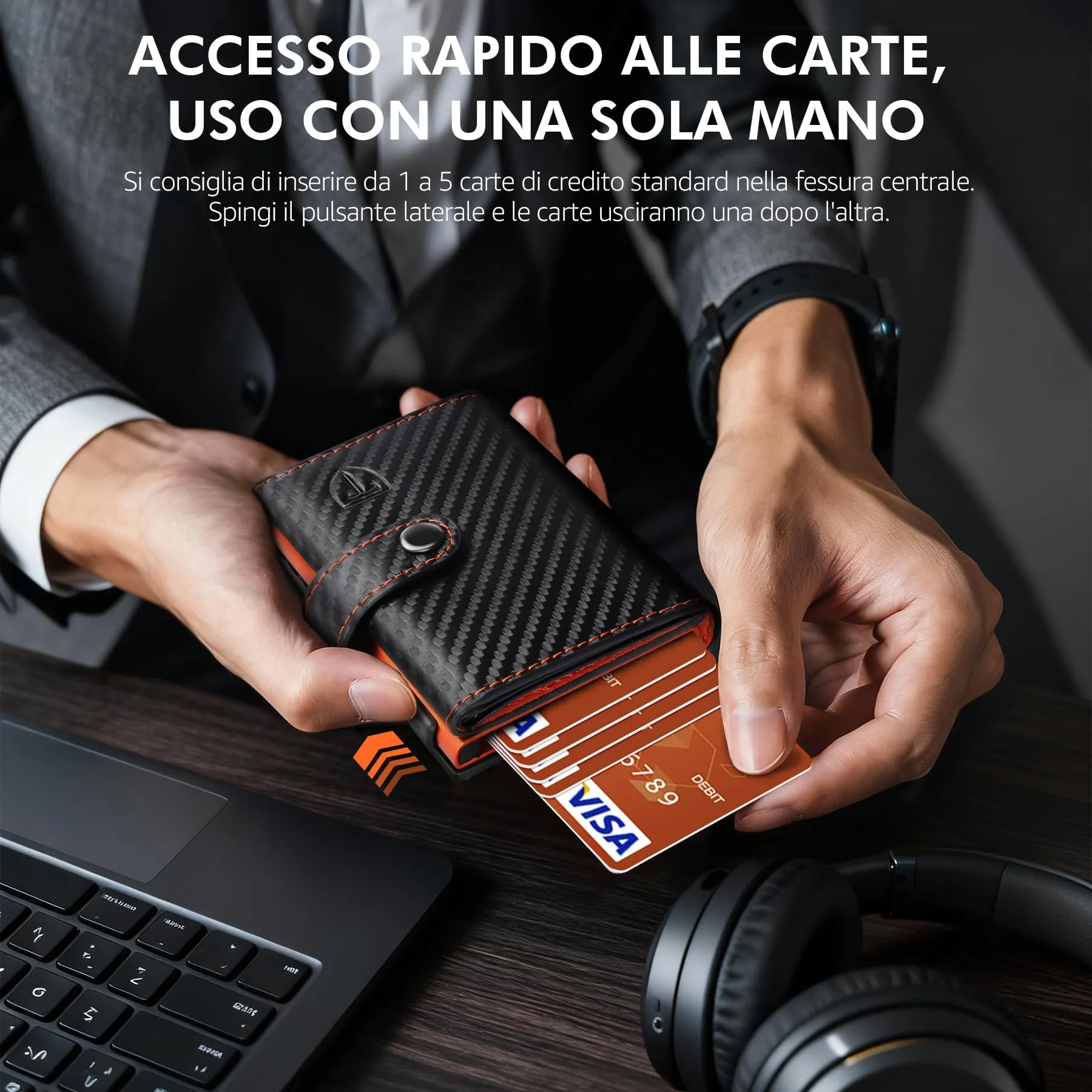 TENBST Portafoglio Unisex in Fibra di Carbonio con Protezione RFID e Porta Carte per 10 Carte - immagine 5
