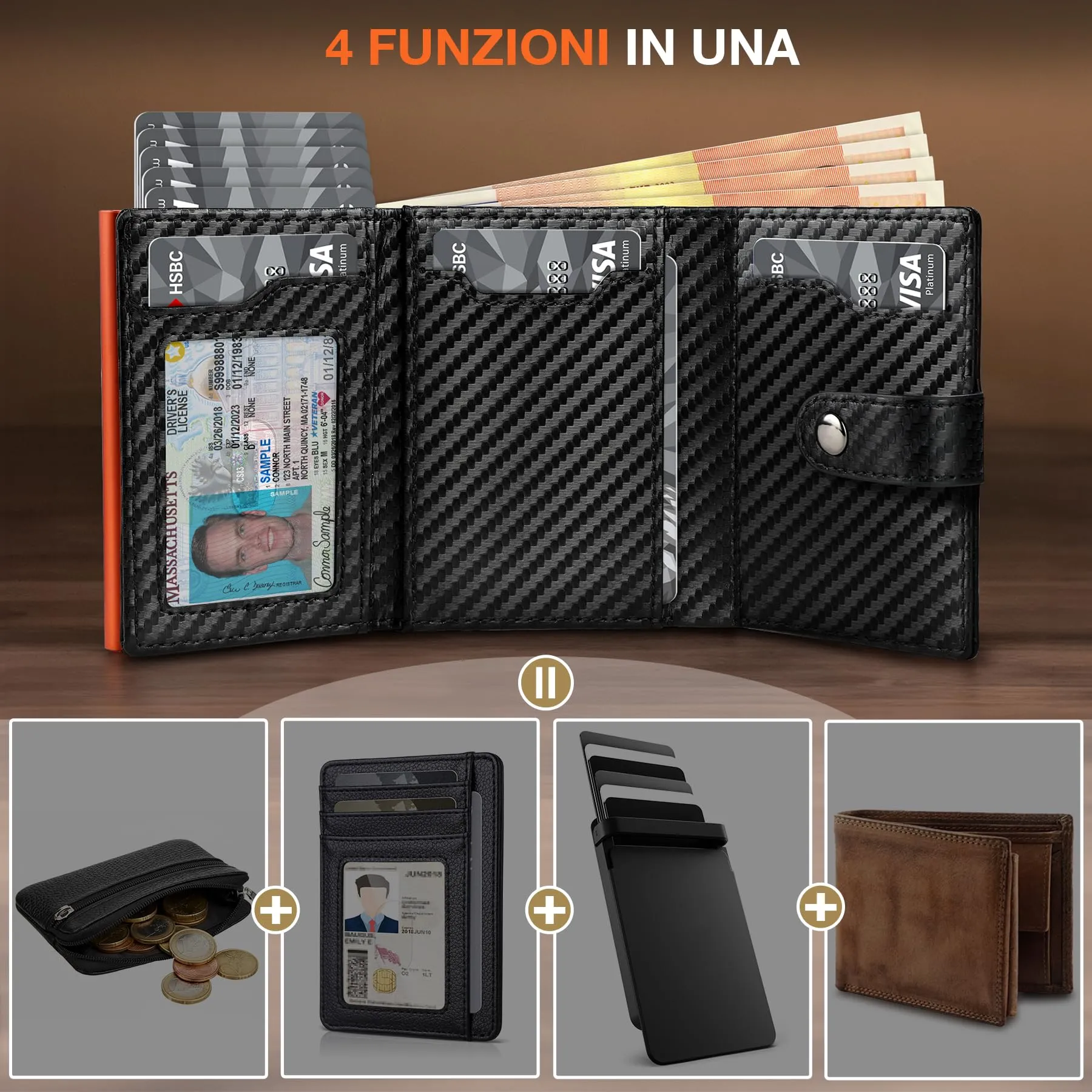 TENBST Portafoglio Uomo & Donna | Porta Carte di Credito 10 carte - immagine 2