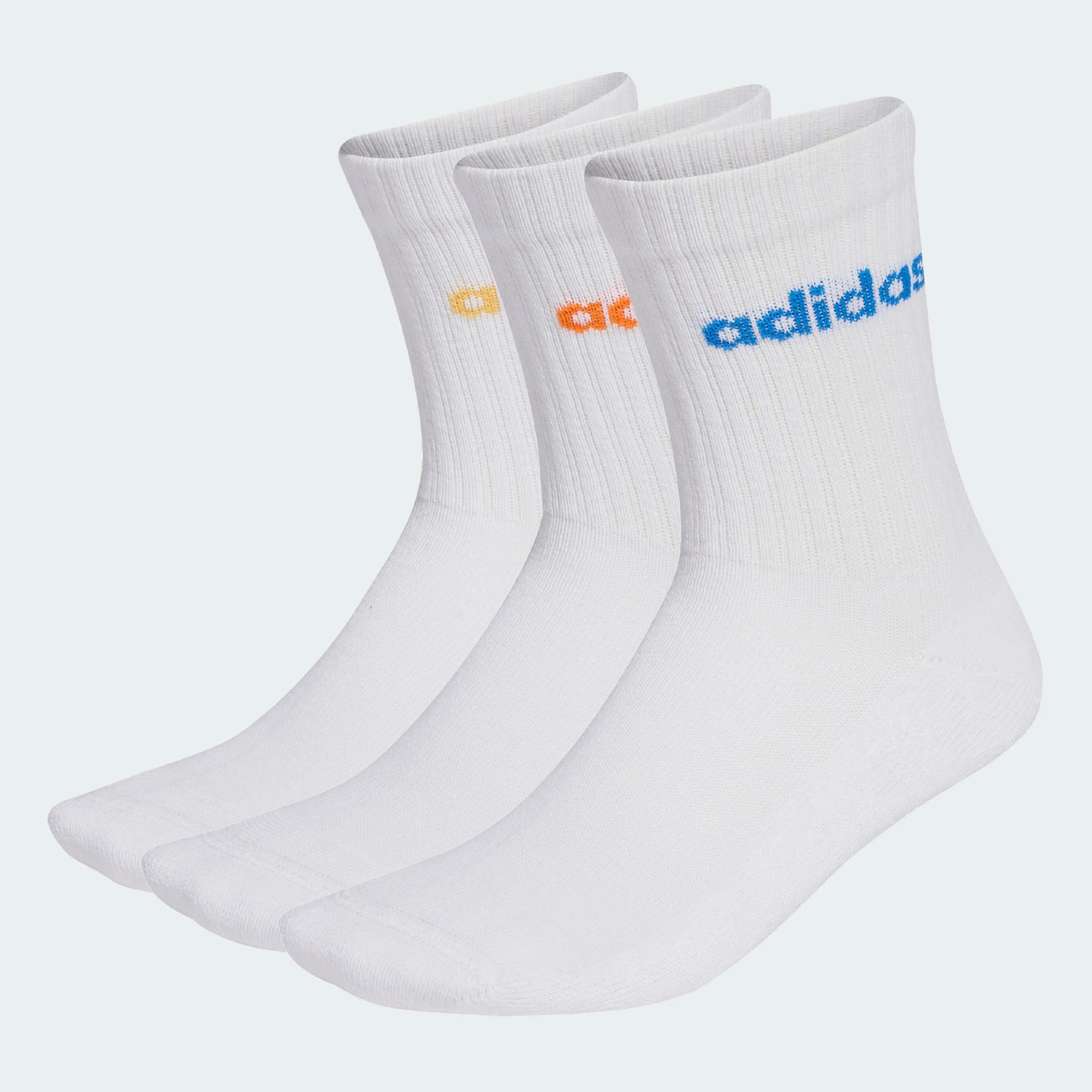 adidas Linear Crew Cushioned Socks, 3 Pairs, White/Pure Orange/Semi Ice Tangerine Mel./Ray Blue, 37-40 - immagine 3