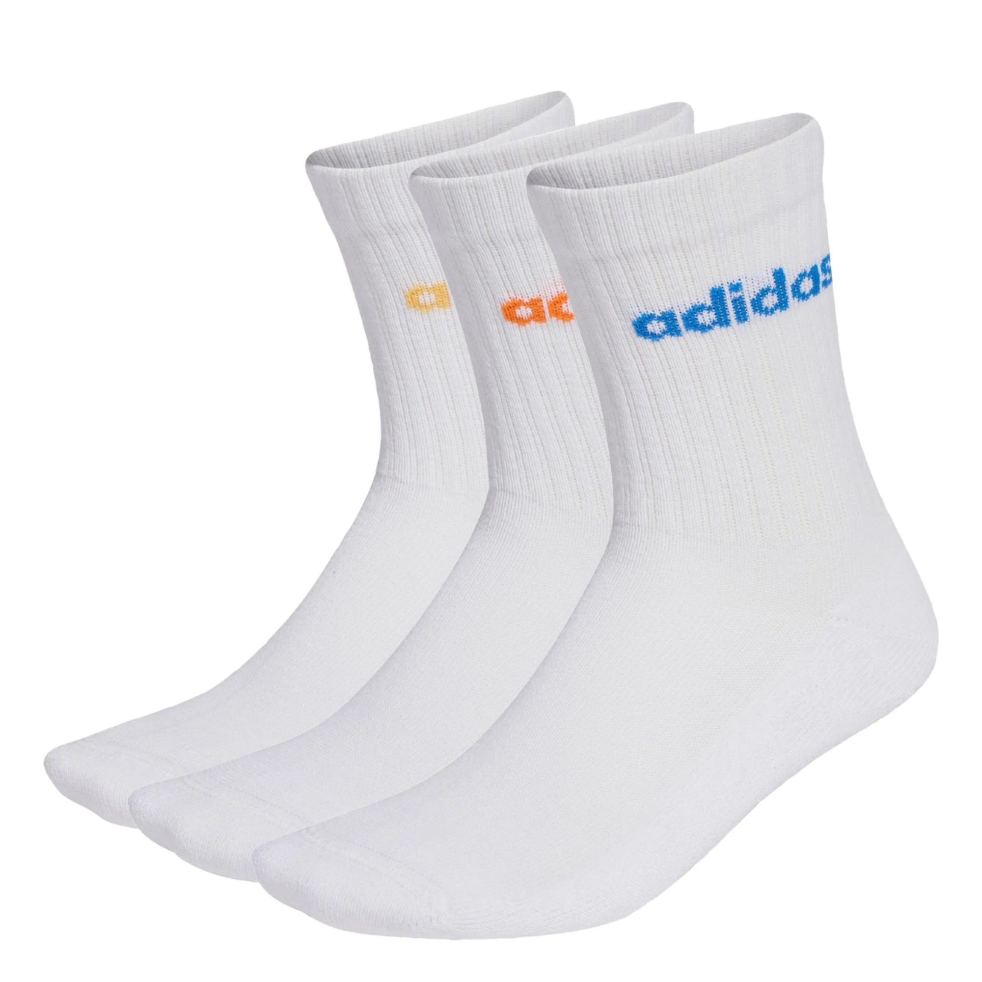 adidas Linear Crew Cushioned Socks, 3 Pairs, White/Pure Orange/Semi Ice Tangerine Mel./Ray Blue, 37-40 - immagine 5