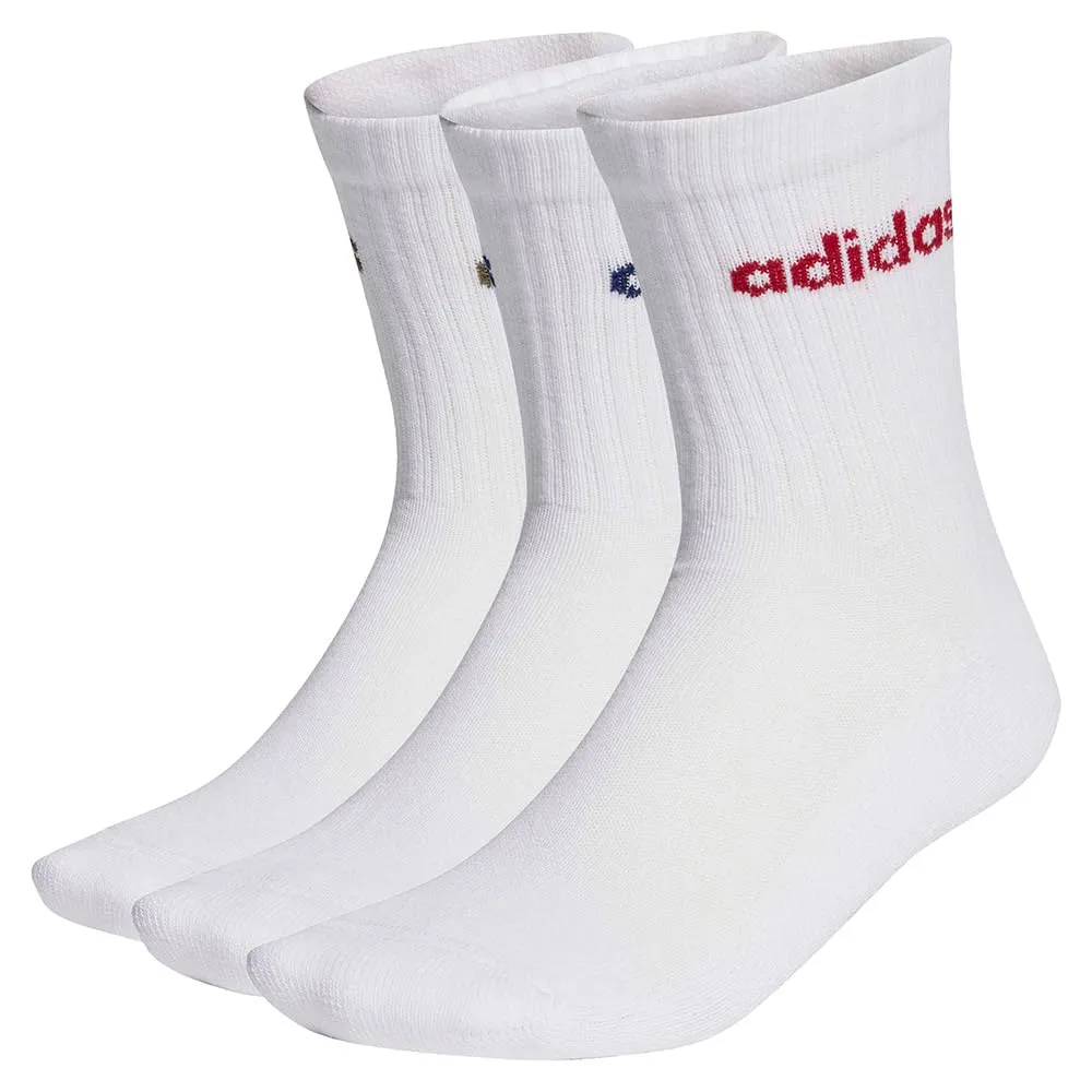 adidas Linear Crew Cushioned Socks, 3 Pairs, White/Dark Blue/Active Maroon/Olive Strata, 34-36 - immagine 1