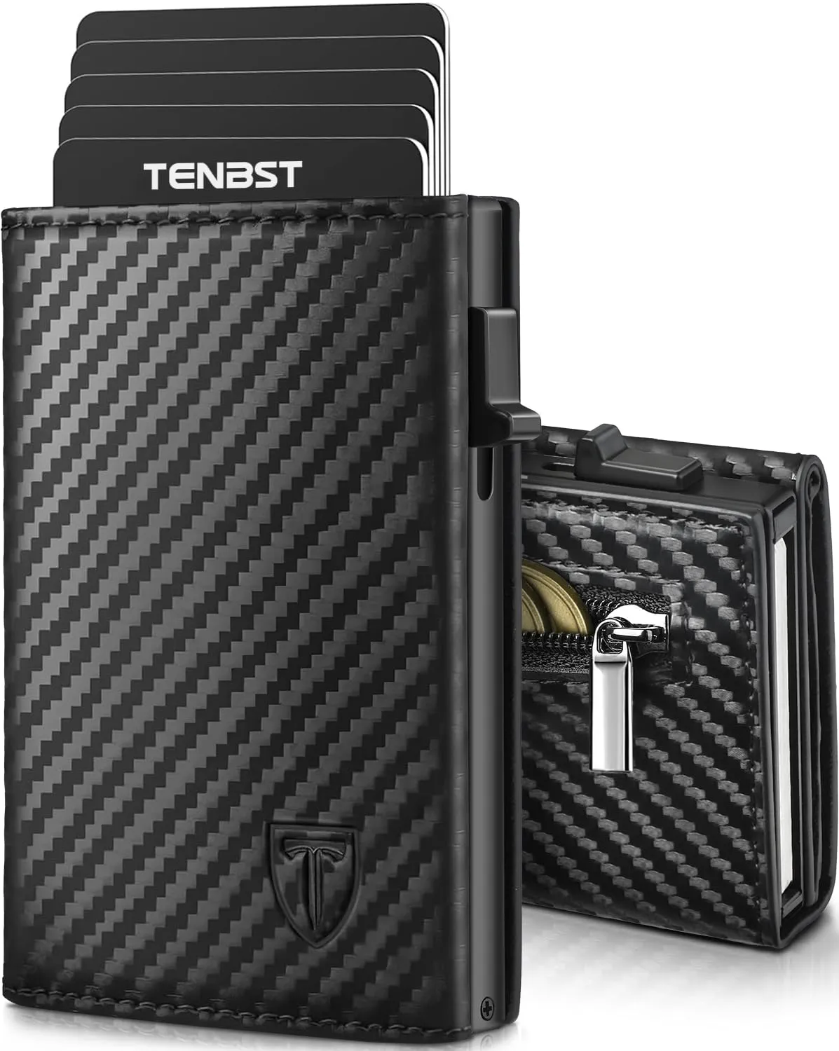 TENBST Portafoglio Uomo Slim con Protezione RFID e Meccanismo Pop-up, Nero - immagine 1