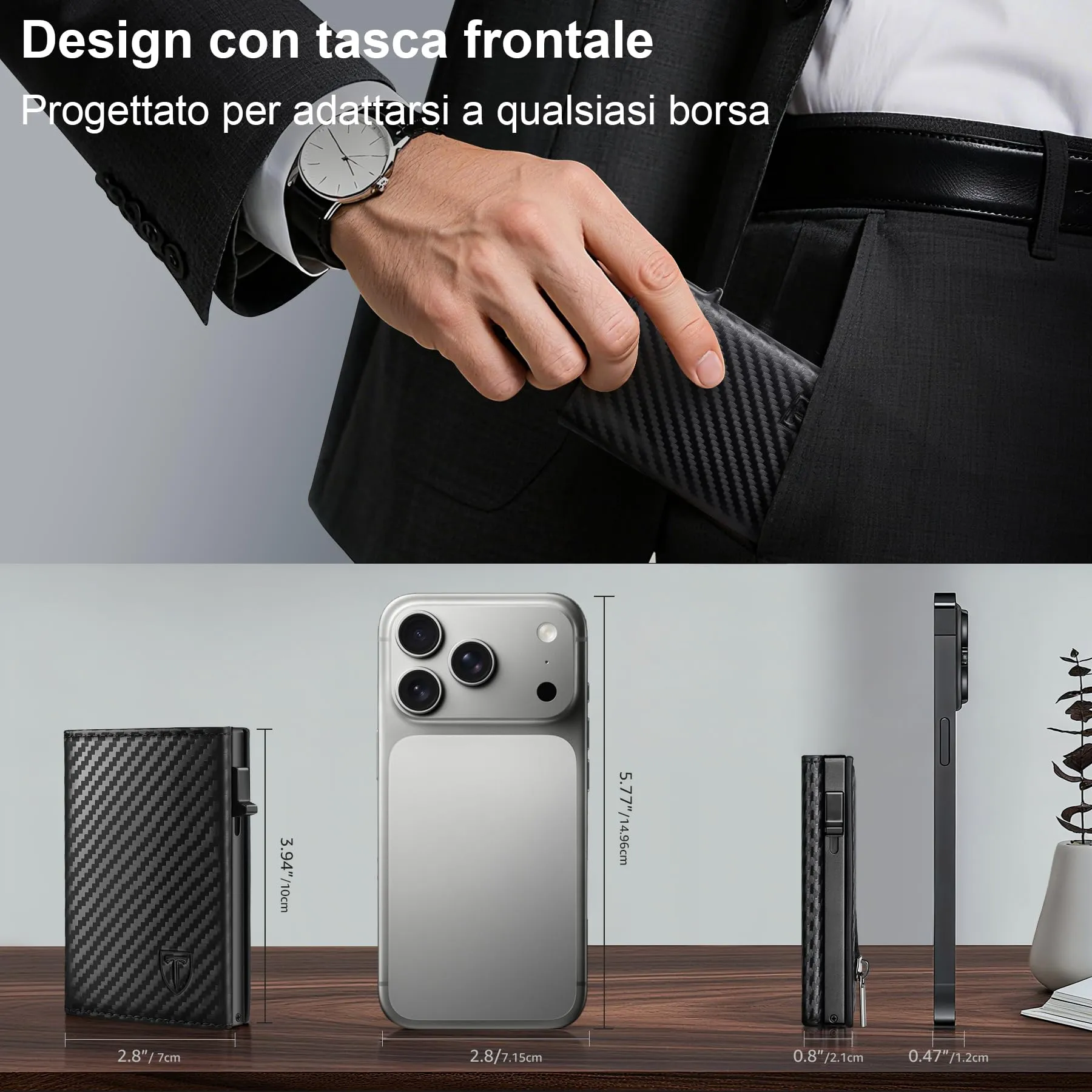 TENBST Portafoglio Uomo Slim con Protezione RFID e Meccanismo Pop-up, Nero - immagine 2