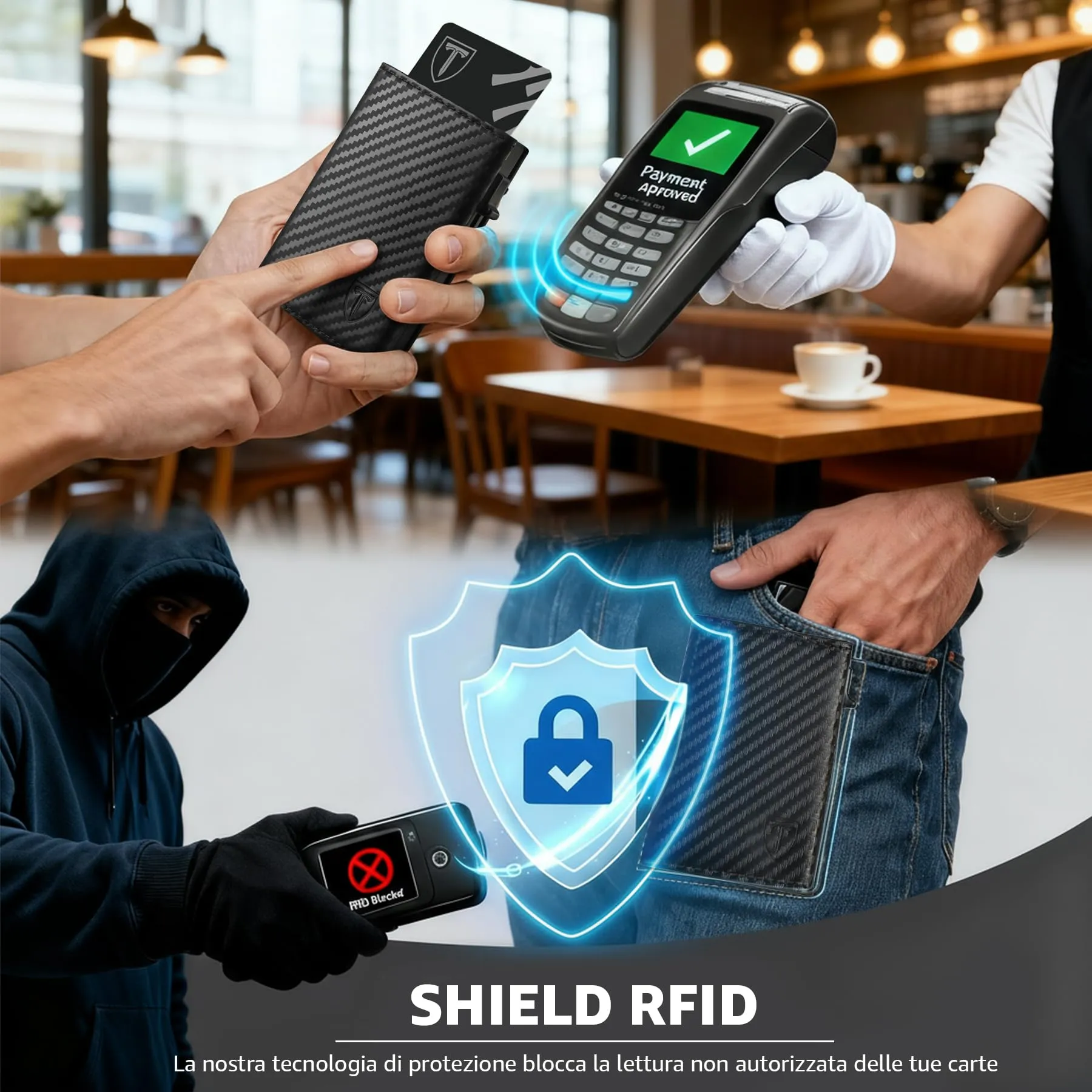 TENBST Portafoglio Uomo Slim con Protezione RFID e Meccanismo Pop-up, Nero - immagine 3