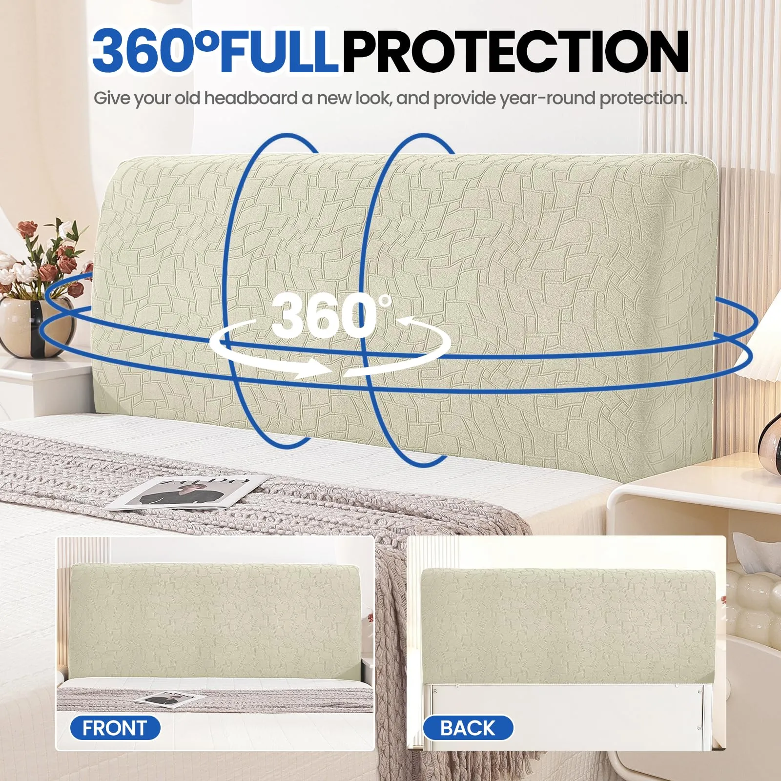 Ystyle Copri Testiera Letto Elasticizzato Universale, 90cm, Beige - immagine 6