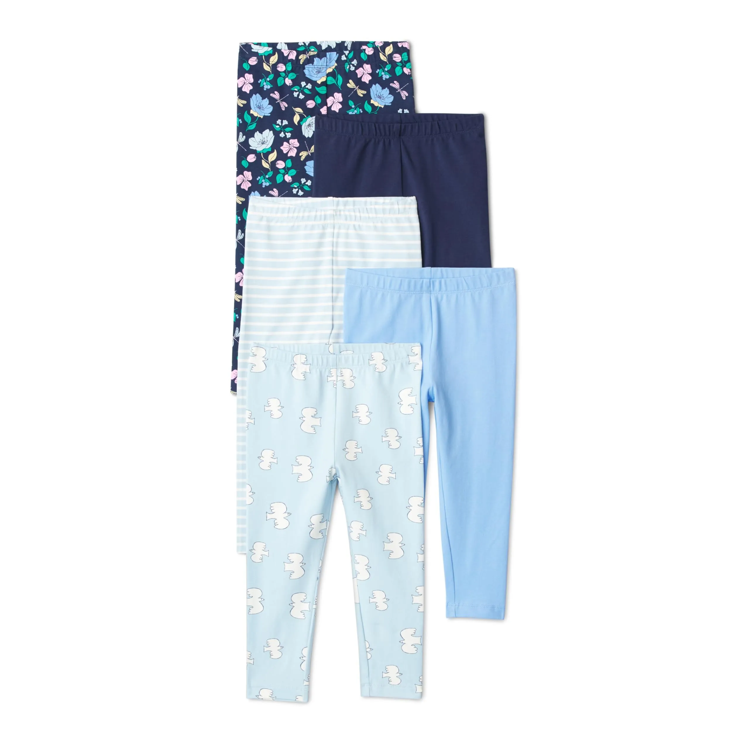 Amazon Essentials Leggings da Bambina, a Righe Blu/Floreali/francesi, 5-6 anni - immagine 1