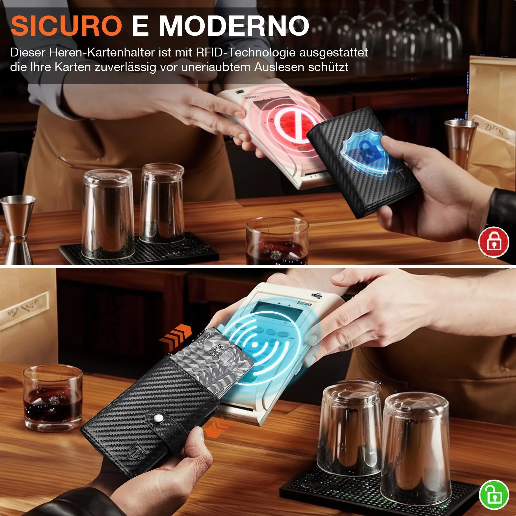 TENBST Portafoglio a quadri da uomo HW0028 Grigio - immagine 4