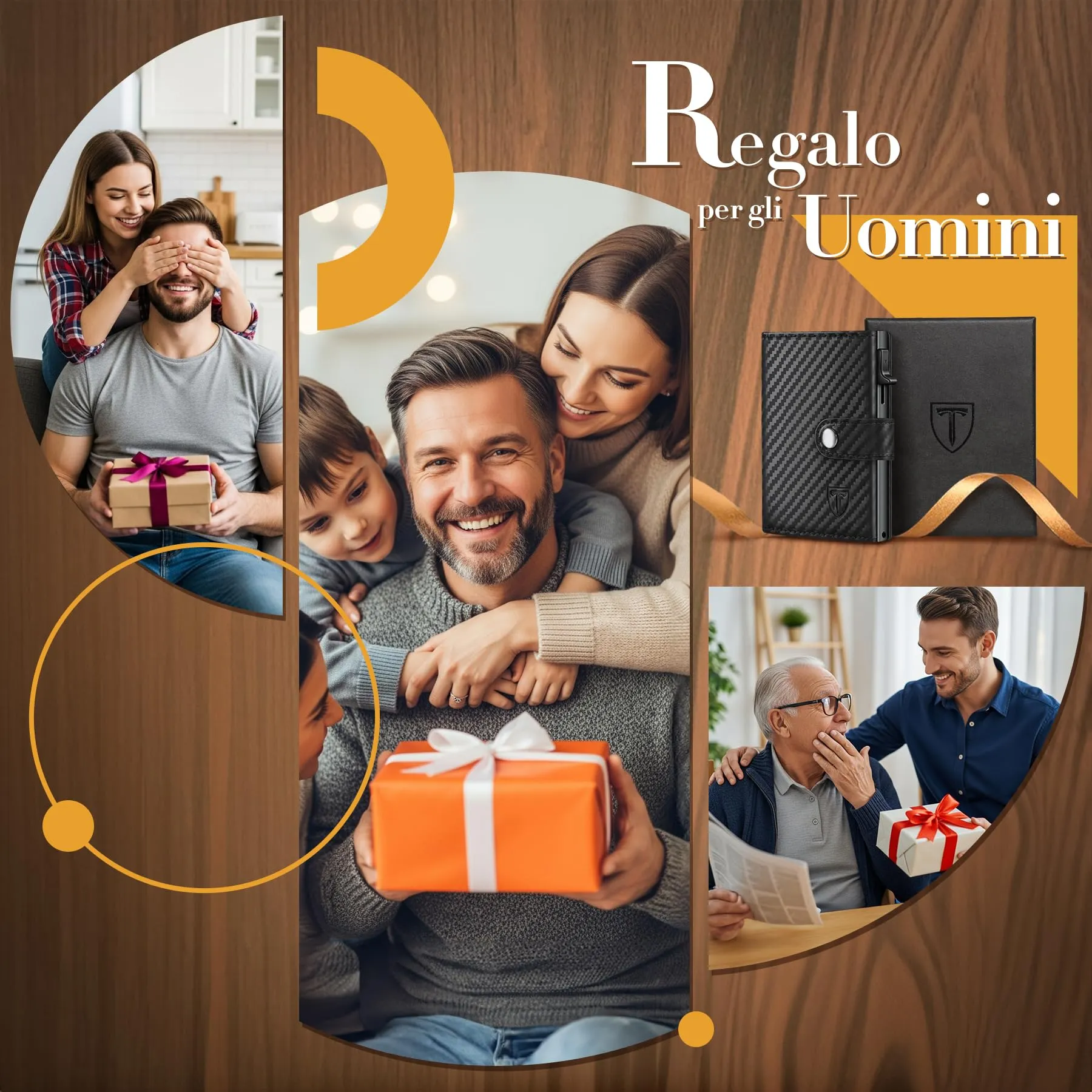 TENBST Portafoglio a quadri da uomo HW0028 Grigio - immagine 7