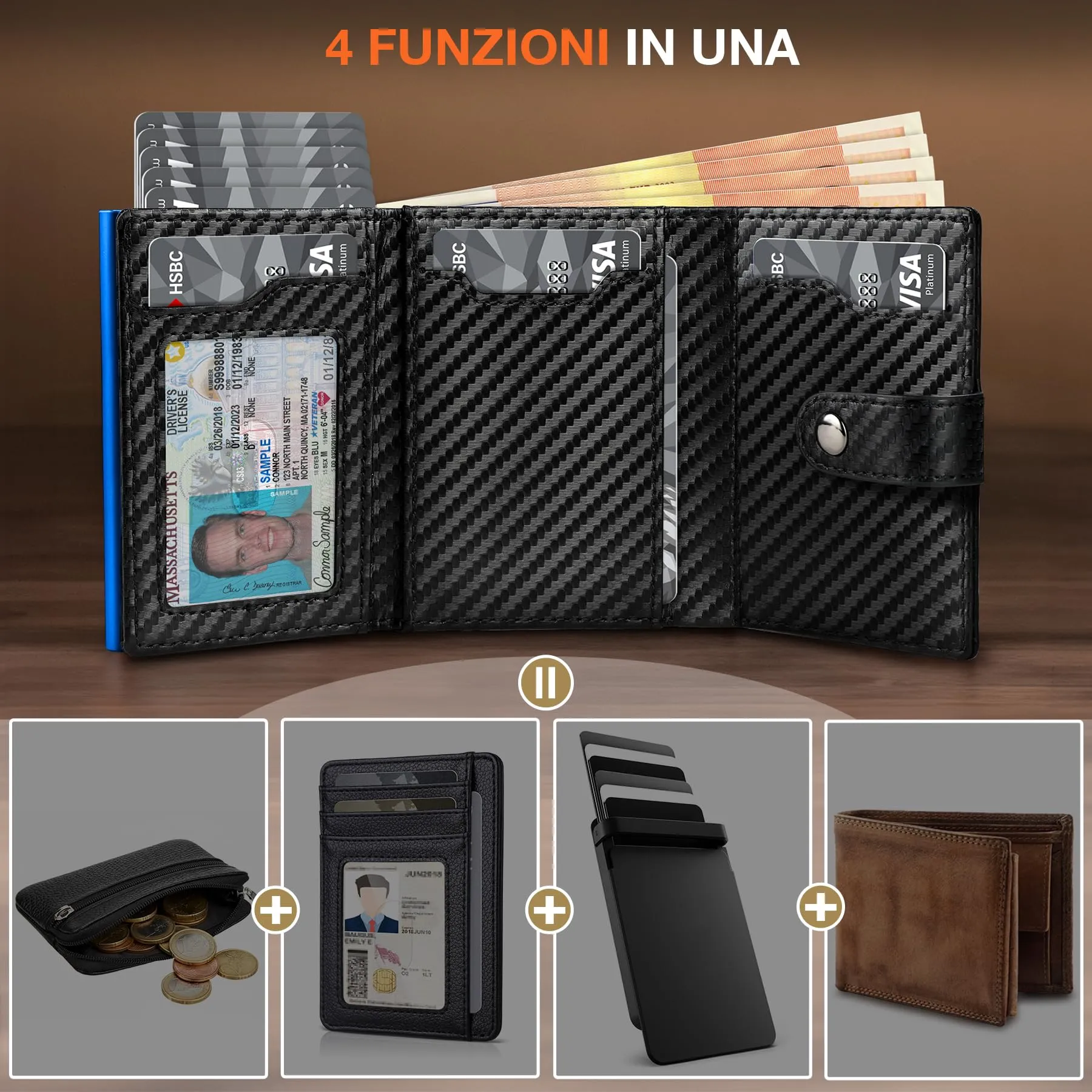 TENBST Portafoglio da uomo HW0028 Blu - immagine 2