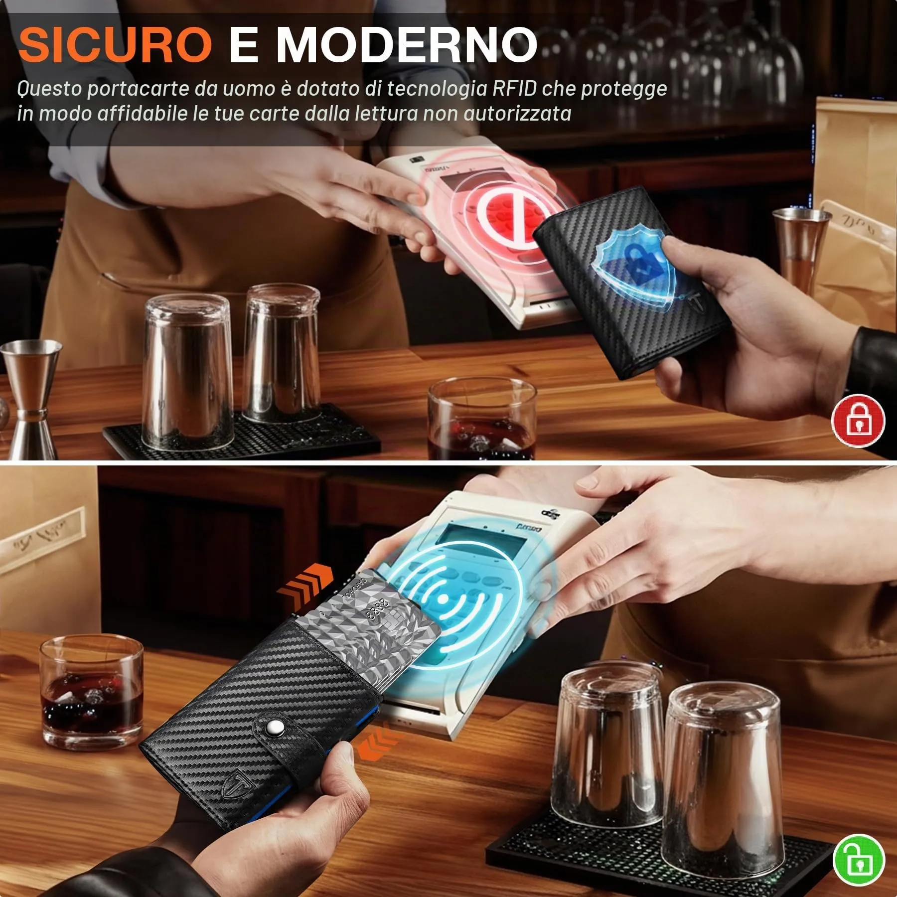 TENBST Portafoglio da uomo HW0028 Blu - immagine 4