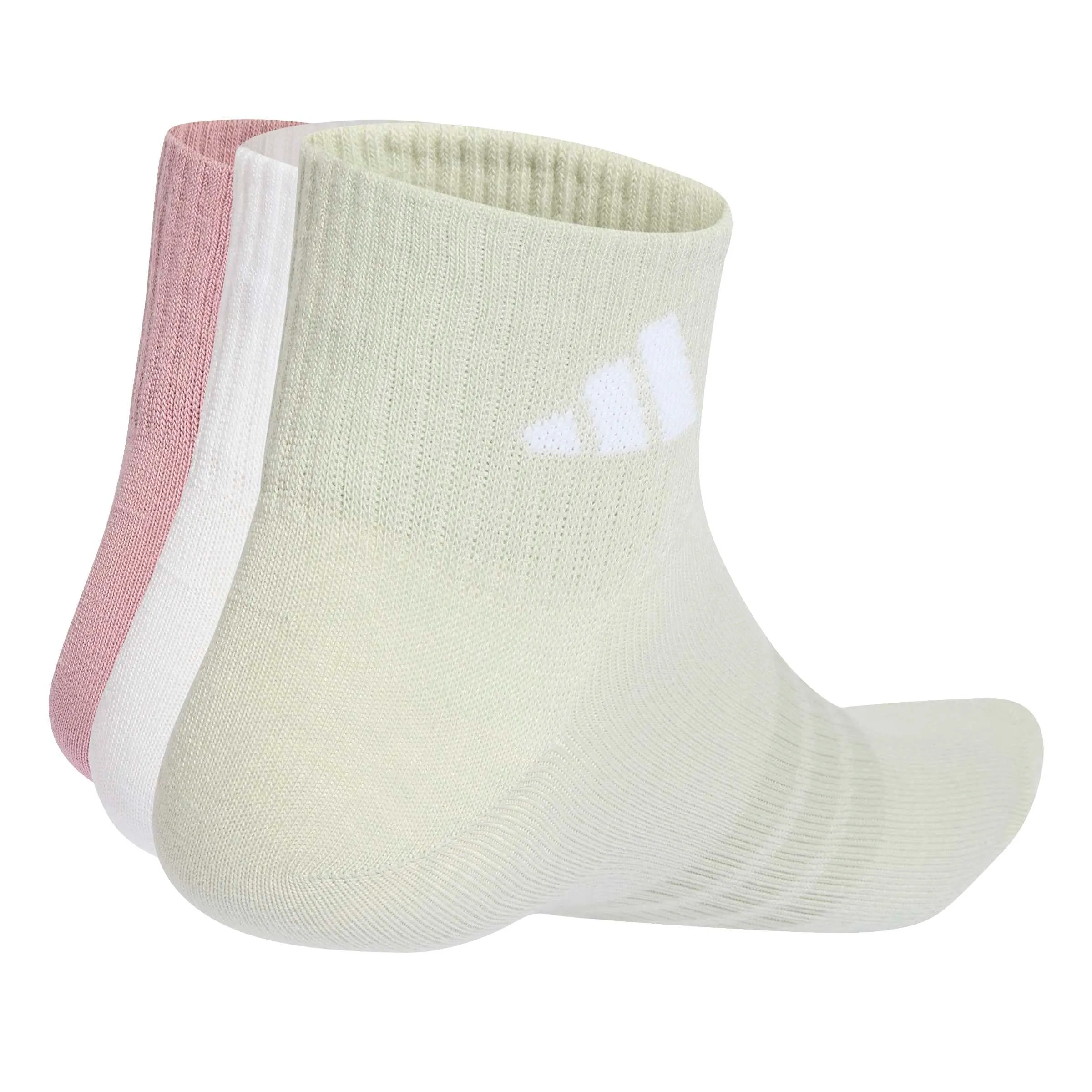 adidas Thin&Light Sportswear Ankle Socks, 3 Pair Pack, Magic Mauve/White/Halo Green/Grey Four, S - immagine 3
