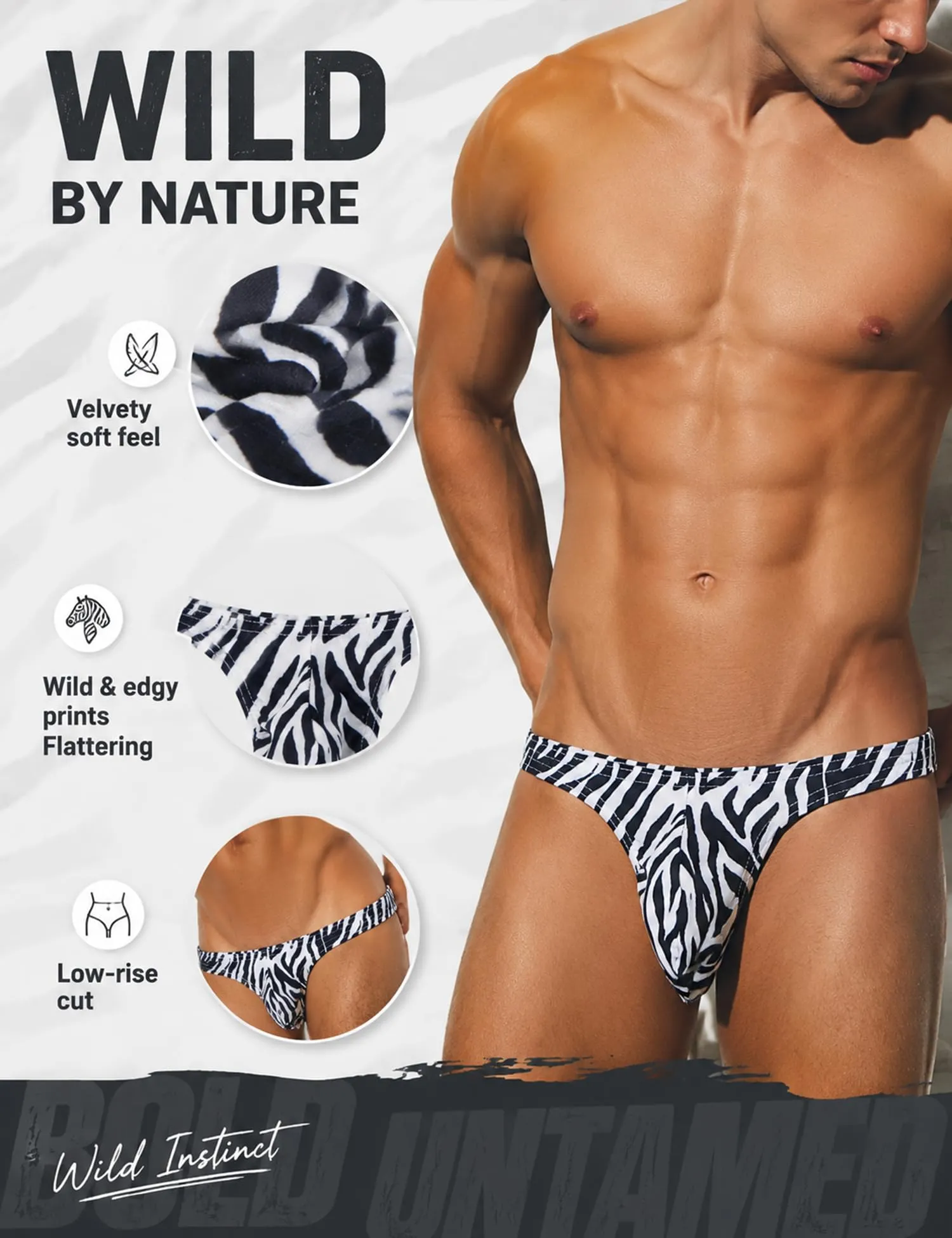ohyeahlady Perizoma Uomo Slip Tanga Vita Bassa Zebrato, Taglia L - immagine 3