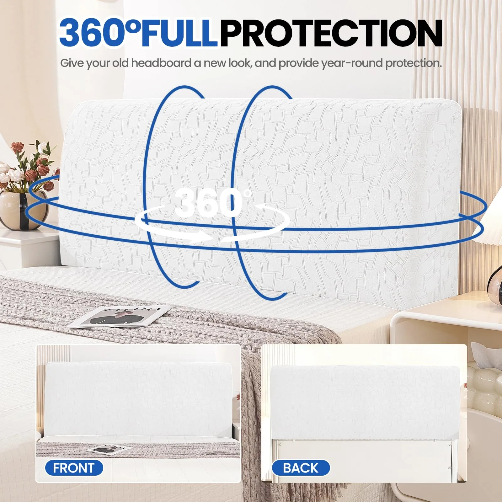 Ystyle Copri Testiera Letto Elasticizzata Universale, 150cm, Bianco Sporco - immagine 6