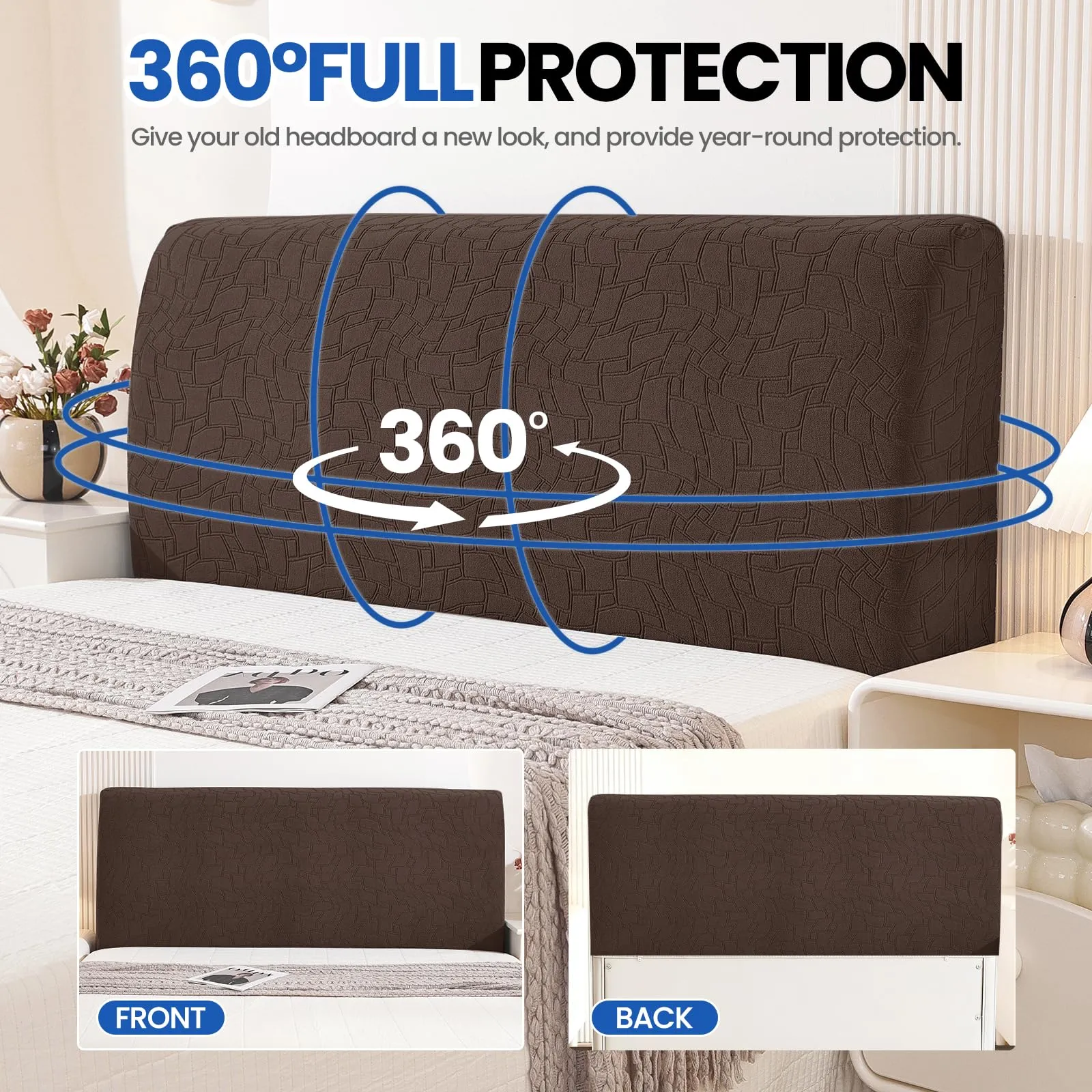 Ystyle Copri Testiera Letto Elasticizzata Universale, 180cm, Caffè Chiaro - immagine 6