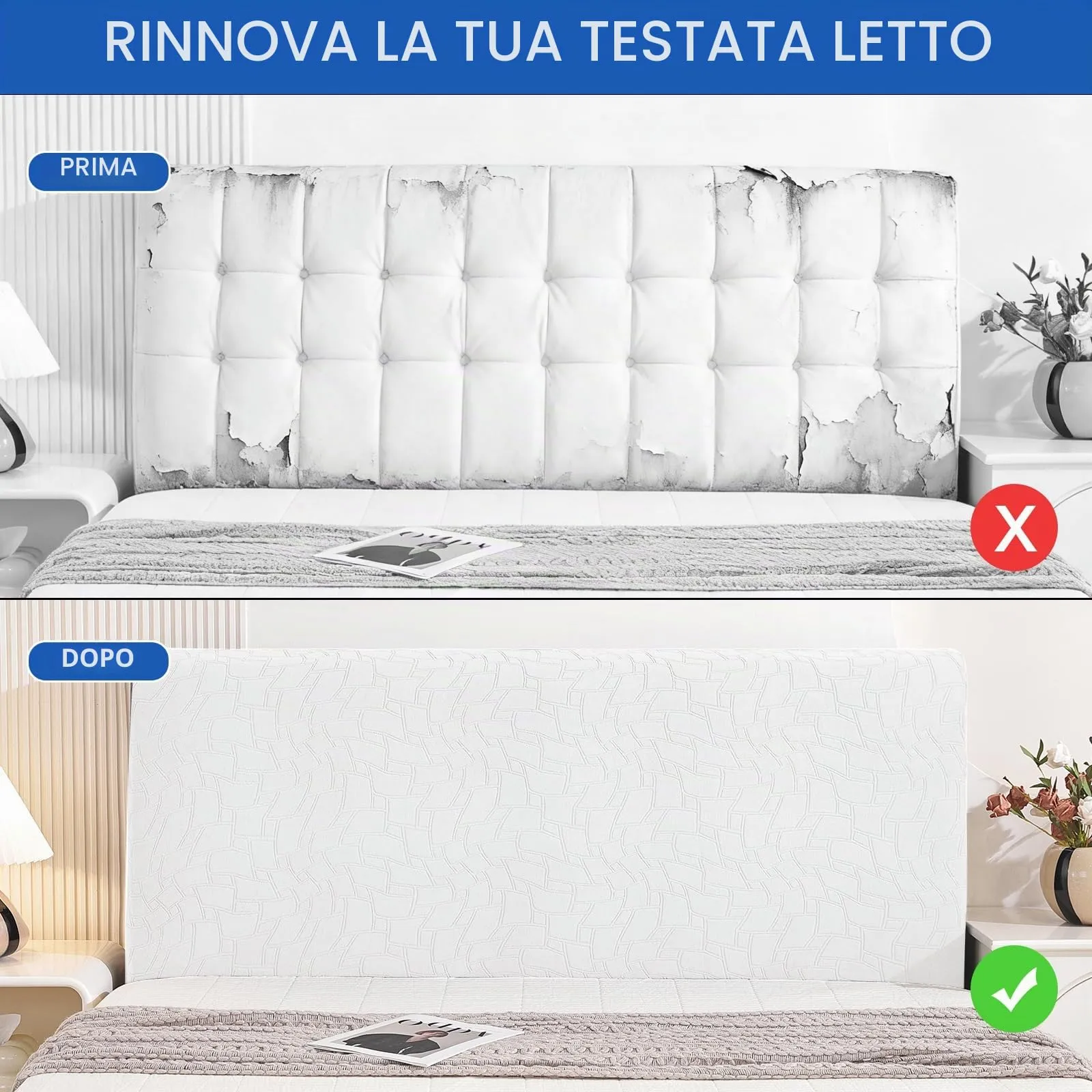Ystyle Copri Testiera Letto Elasticizzata Lavabile e Antipolvere, 200cm, Bianco Sporco - immagine 7