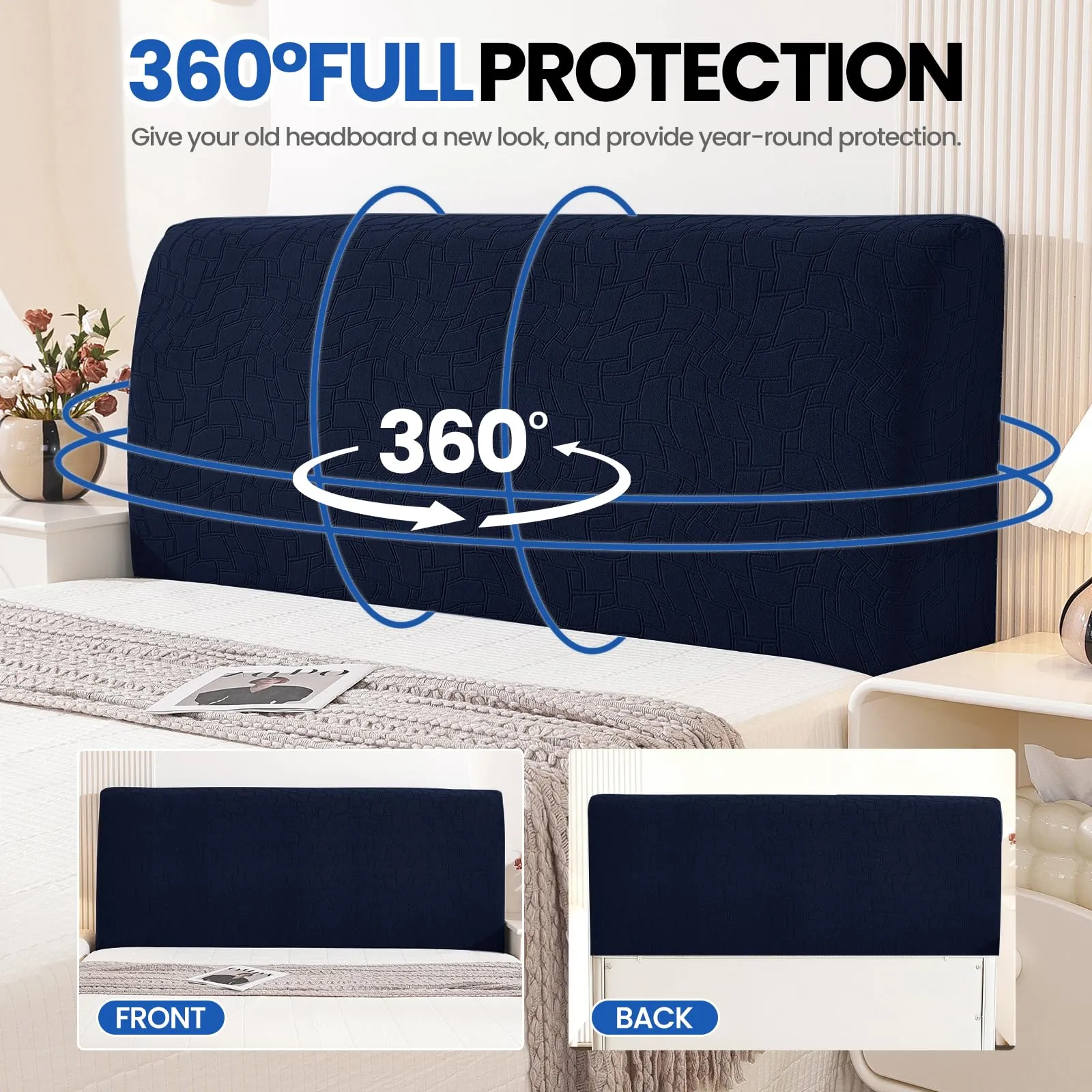 Ystyle Copri Testiera Letto Elasticizzata Universale, 90cm, Blu Navy - immagine 6