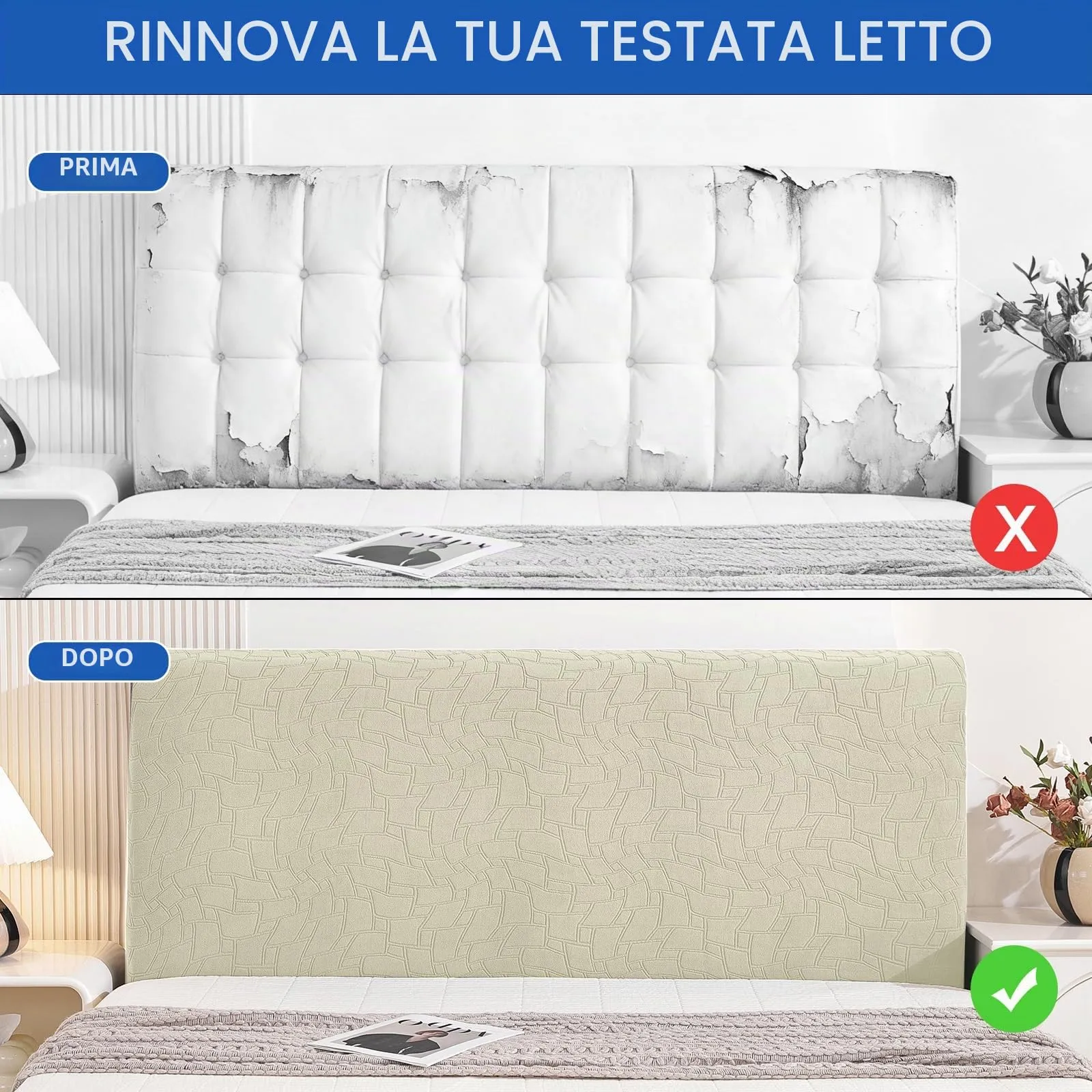 Ystyle Copri Testiera Letto Elasticizzata Universale, 120cm, Beige - immagine 7