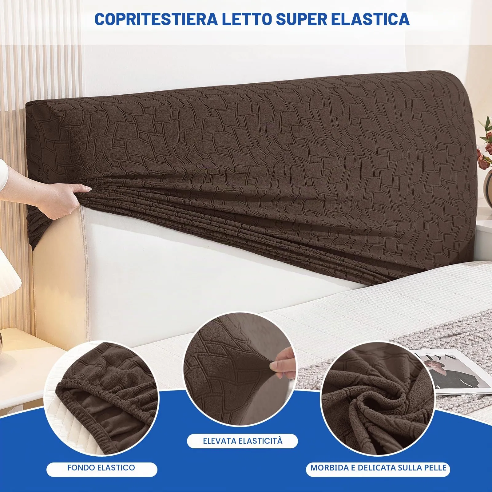 Ystyle Copri Testiera Letto Elasticizzata Universale, 150cm, Caffè Chiaro - immagine 5