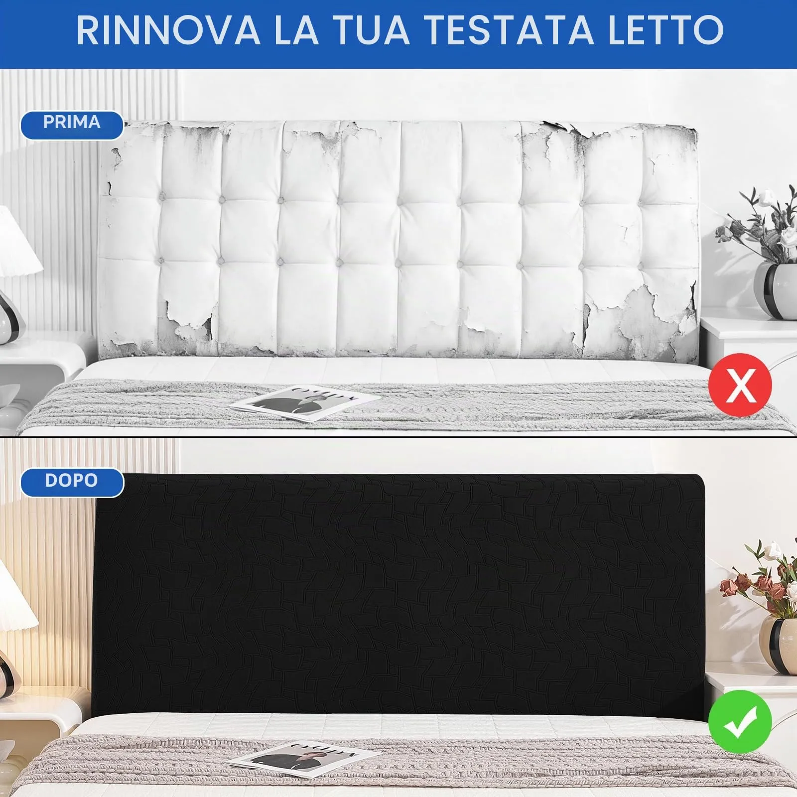 Ystyle Copri Testiera Letto Elasticizzata Universale, 90cm, Nero - immagine 7