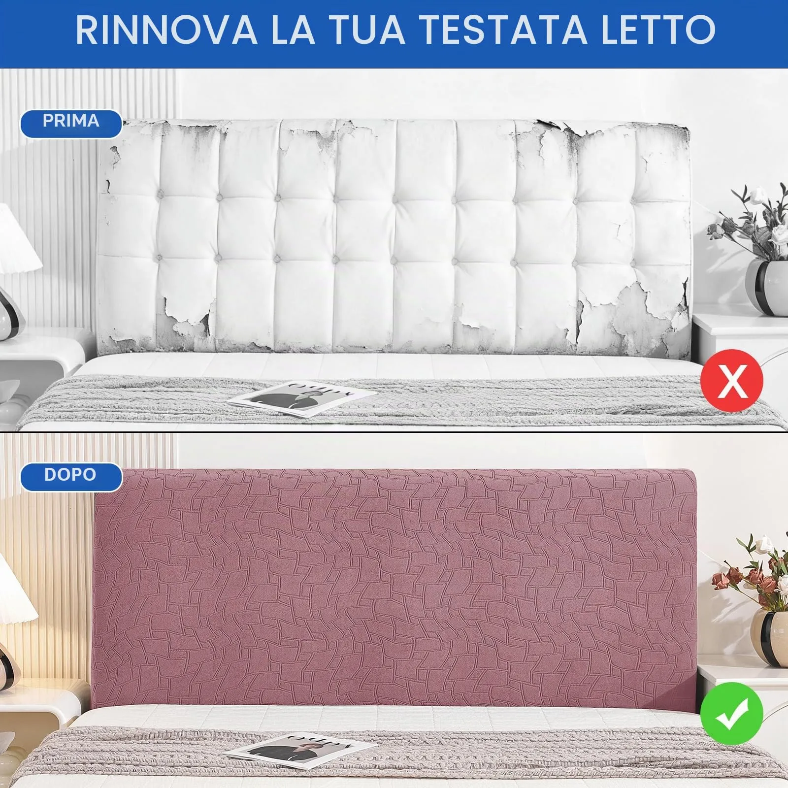 Ystyle Copri Testiera Letto Elasticizzata Universale, 180cm, Grigio Rosa - immagine 7