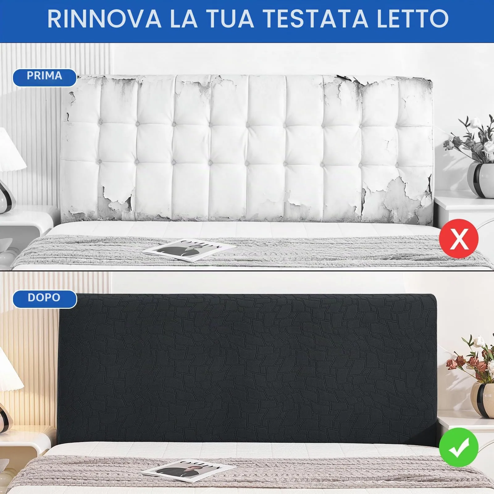 Ystyle Copri Testiera Letto Elasticizzata, Universale, 120cm, Grigio Scuro - immagine 7