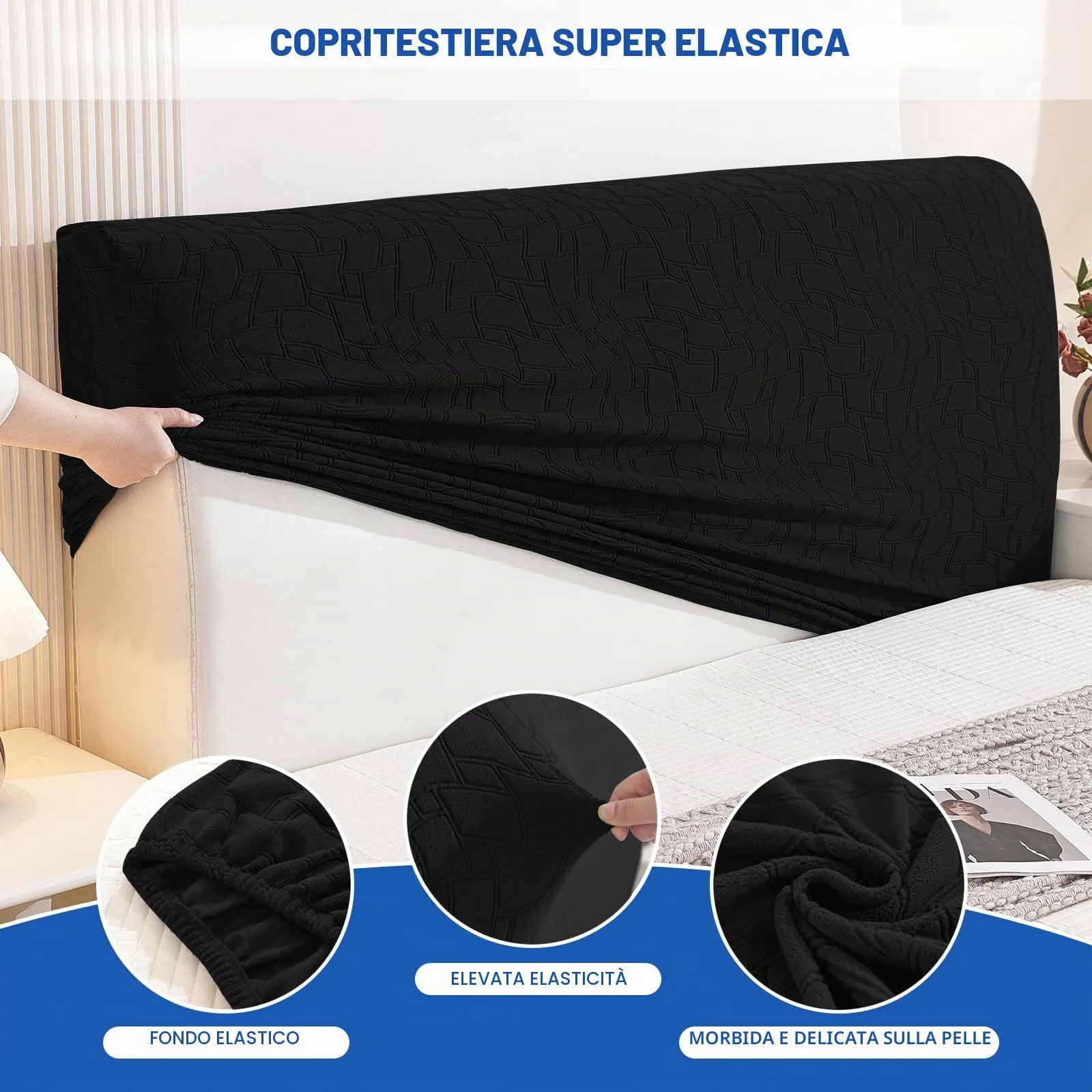 Ystyle Copri Testiera Letto Elasticizzata e Lavabile, Universale, 150cm, Nero - immagine 5