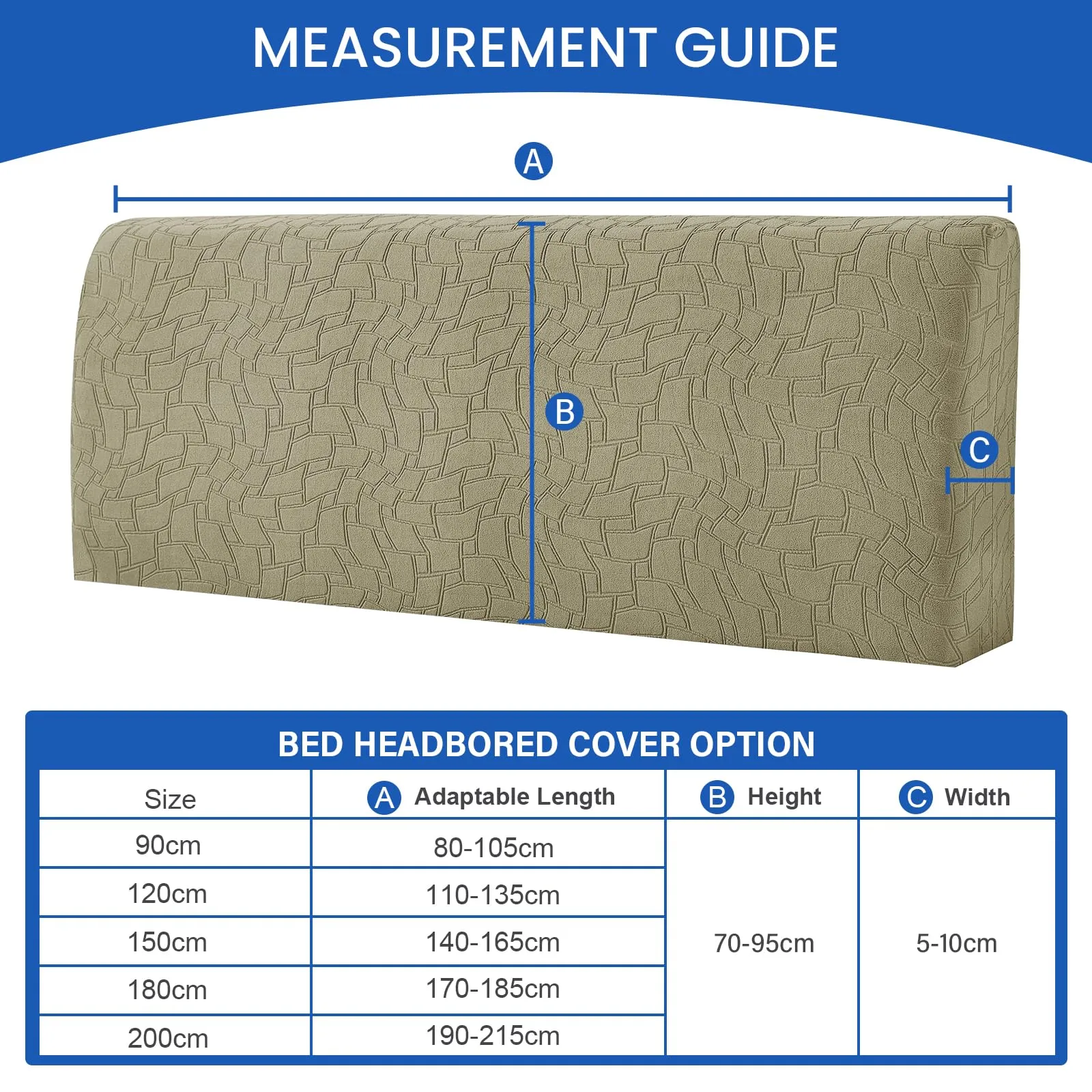 Ystyle Copri Testiera Letto Elasticizzata Universale, 180cm, Kaki - immagine 2