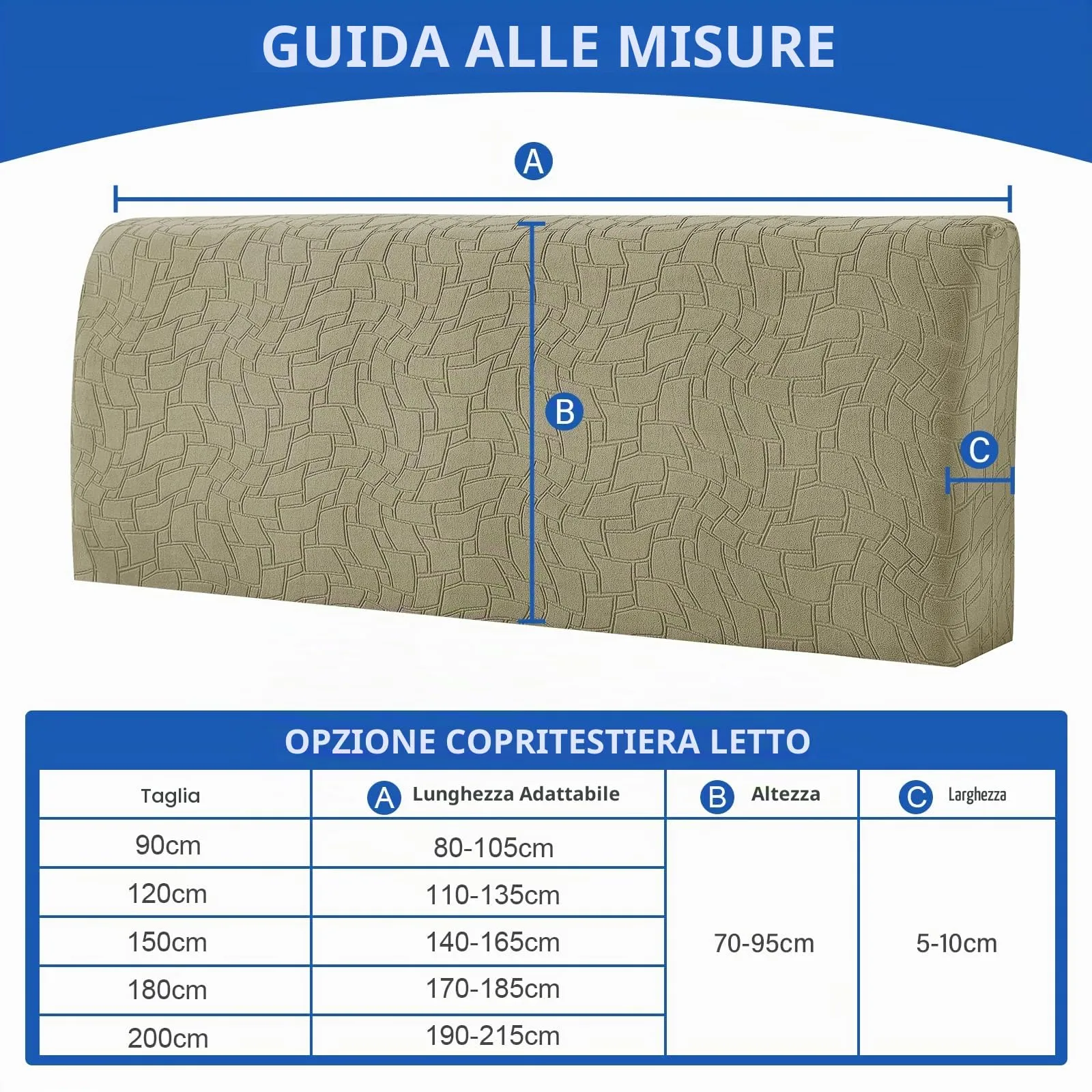 Ystyle Copri Testiera Letto Elasticizzata Universale, 200cm, Kaki - immagine 2