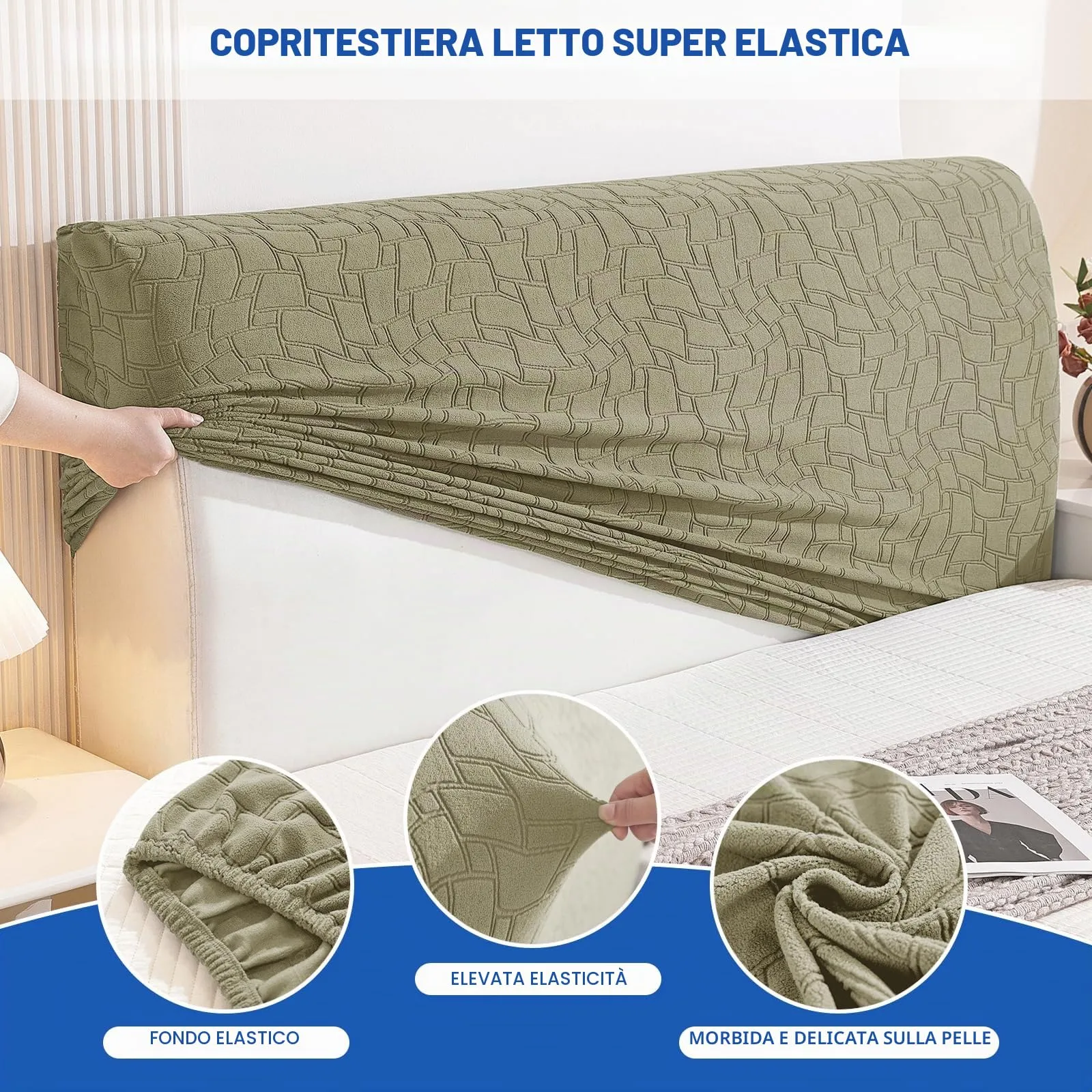 Ystyle Copri Testiera Letto Elasticizzata Universale, 200cm, Kaki - immagine 5