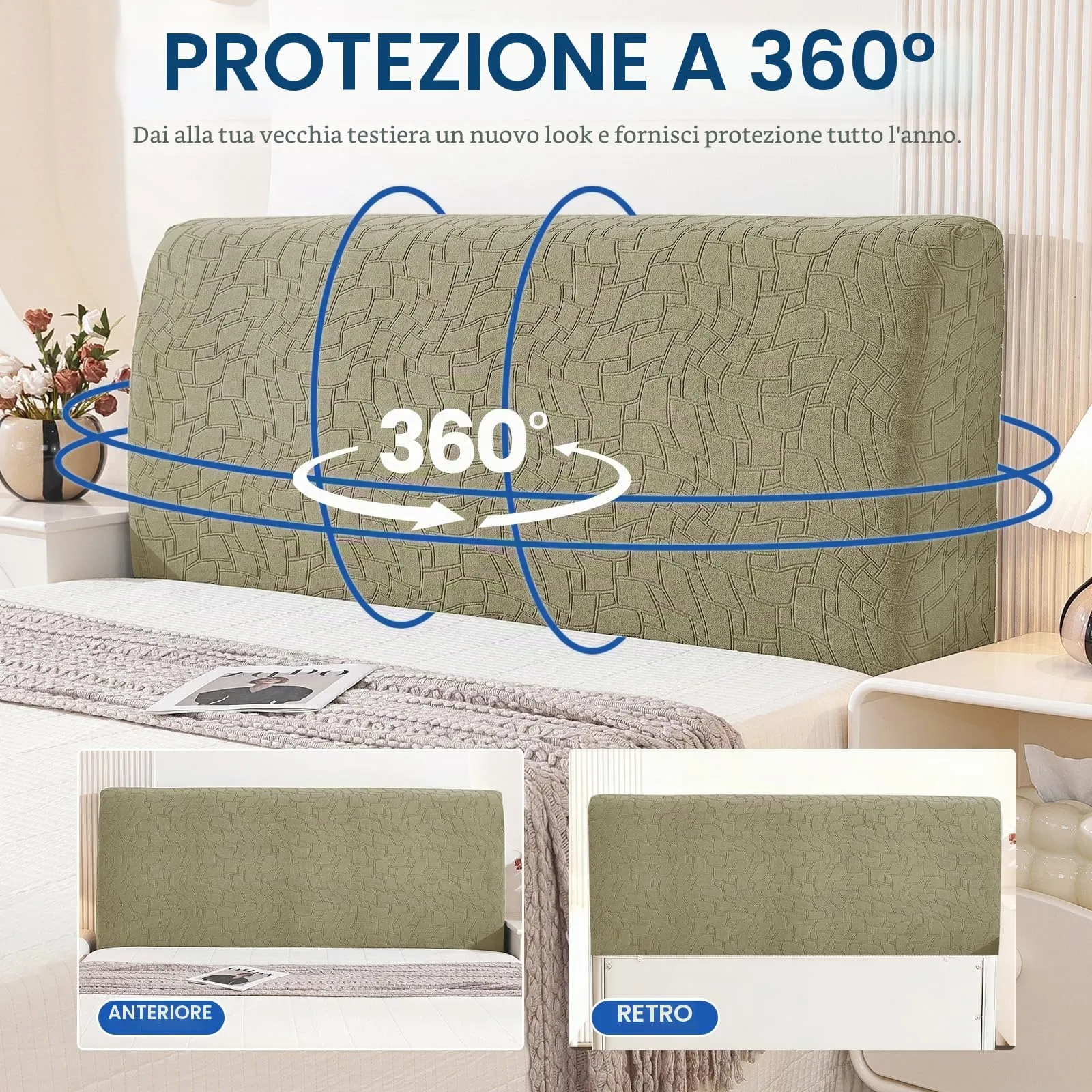 Ystyle Copri Testiera Letto Elasticizzata Universale, 200cm, Kaki - immagine 6