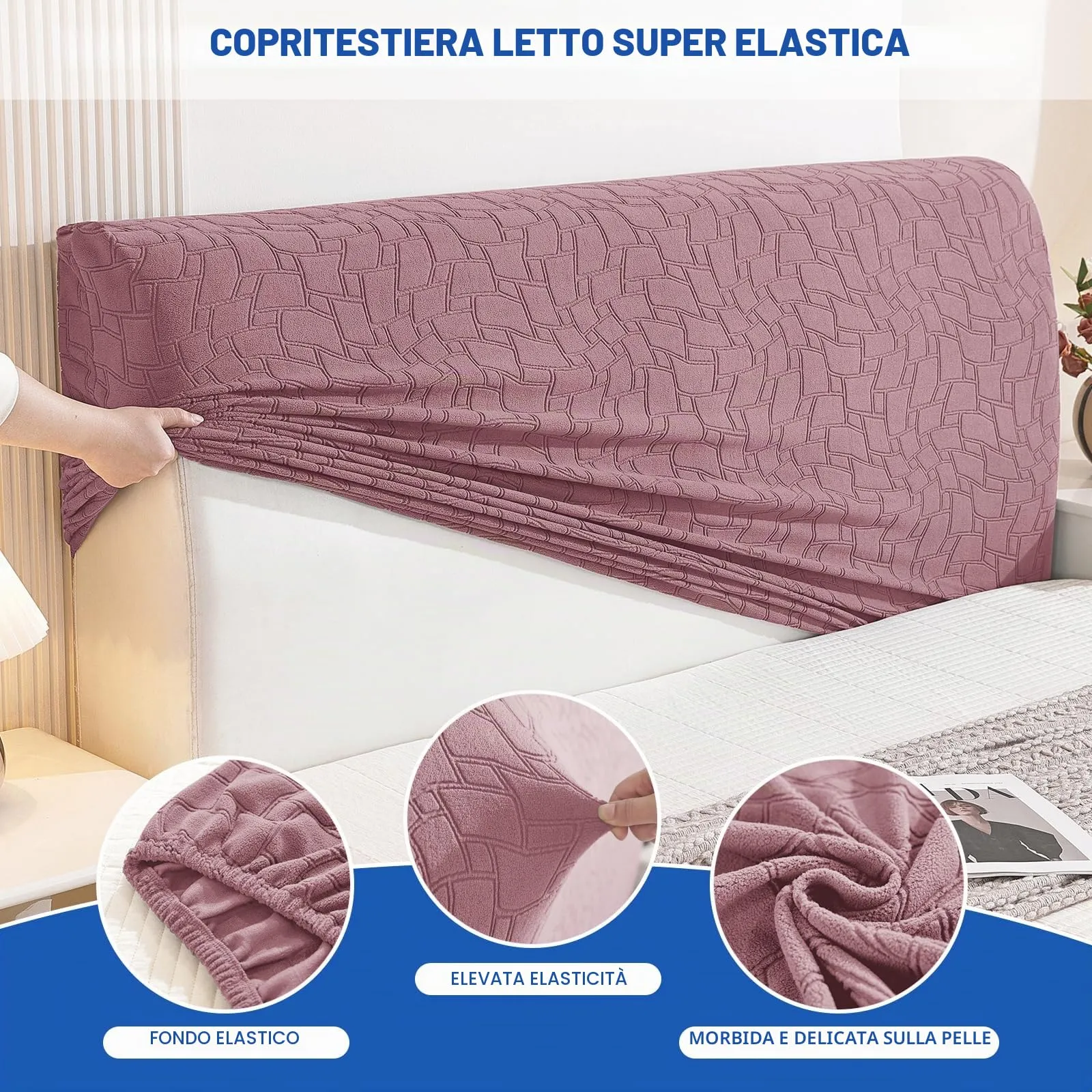 Ystyle Copri Testiera Letto Elasticizzato Universale, 200cm, Grigio Rosa - immagine 5