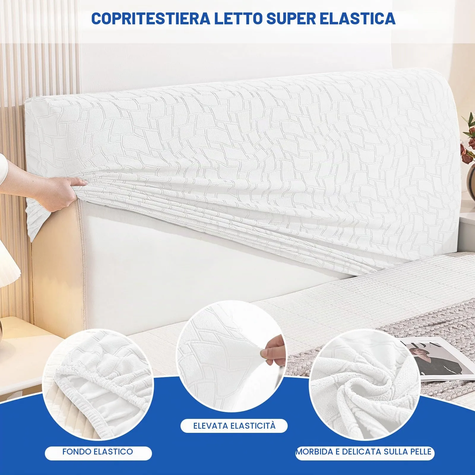 Ystyle Copri Testiera Letto Elasticizzata, Universale, 90cm, Bianco Sporco - immagine 5