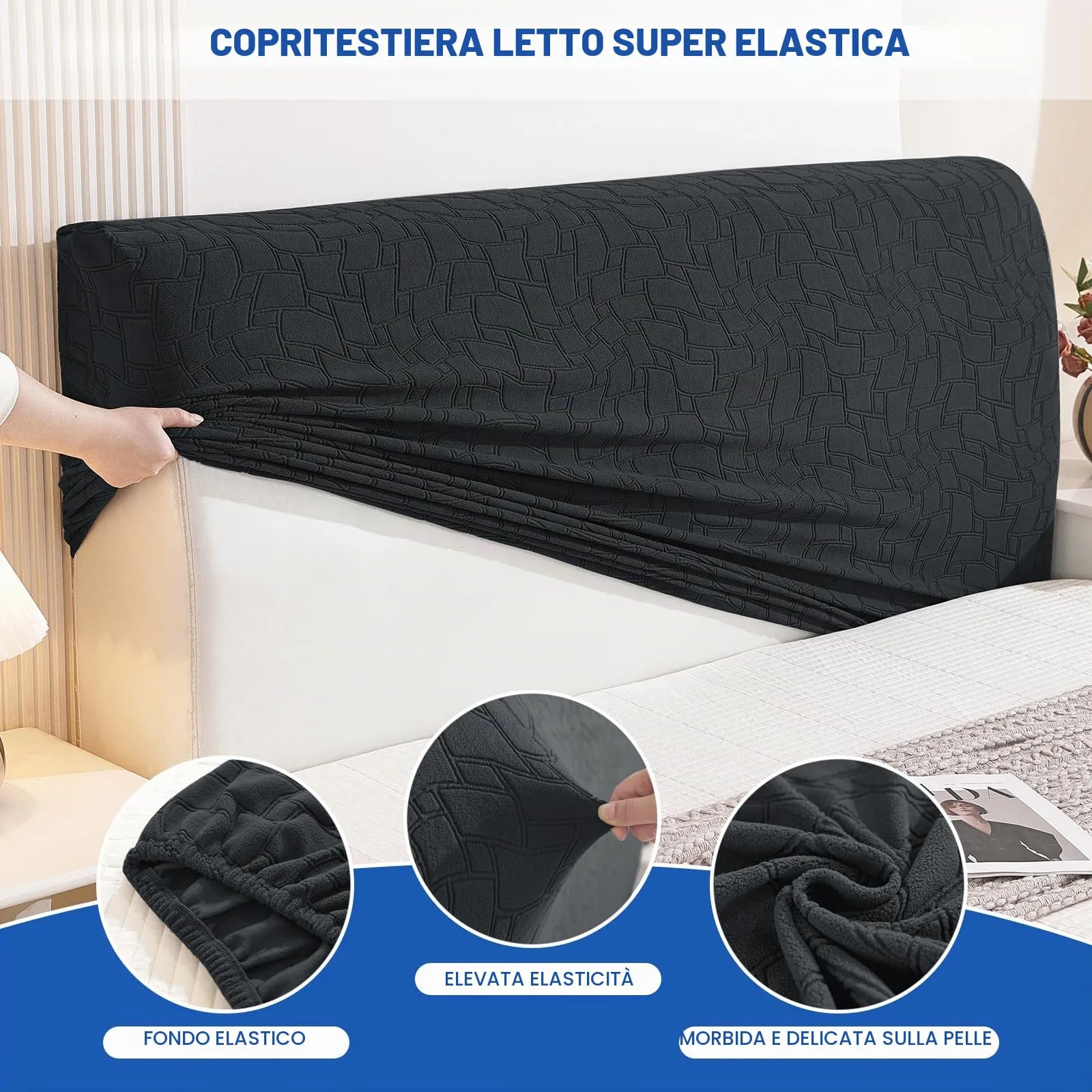 Ystyle Copri Testiera Letto Elasticizzata Universale, 150cm, Grigio Scuro - immagine 5