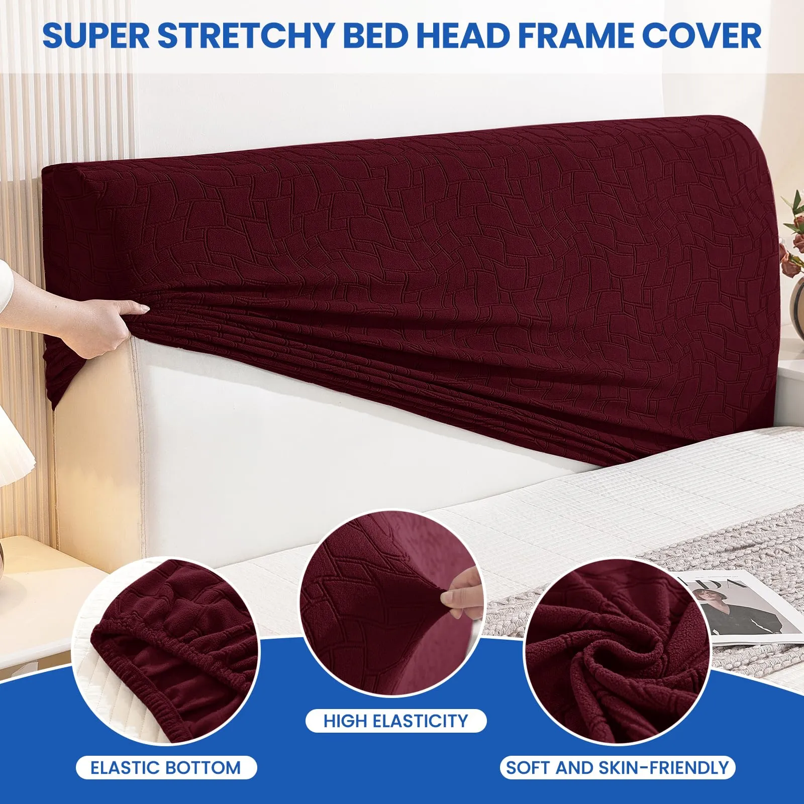 Ystyle Copri Testiera Letto Elasticizzata Universale, 150cm, Borgogna - immagine 5