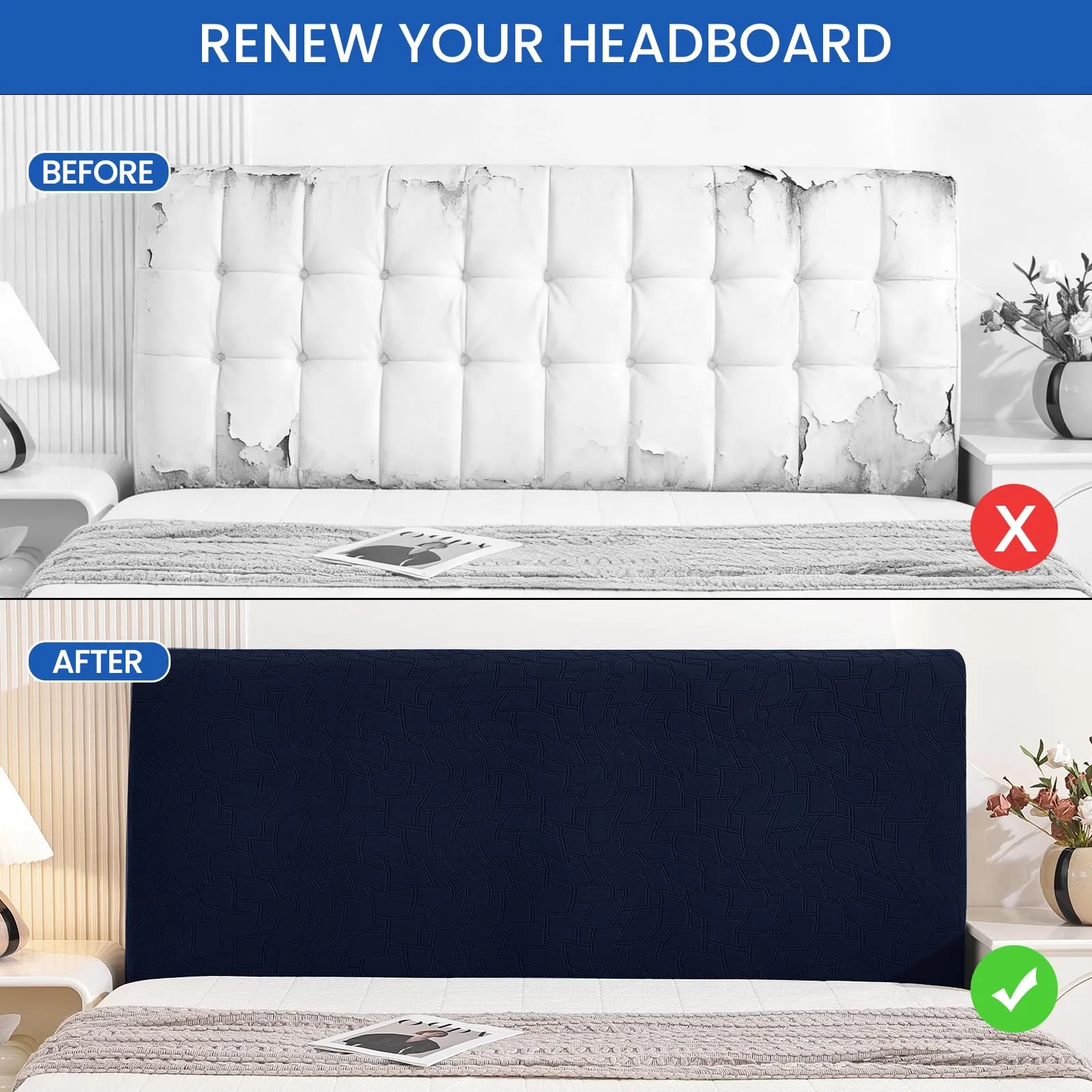 Ystyle Copri Testiera Letto Elasticizzata Universale, Lavabile e Antipolvere, 180cm, Blu Navy - immagine 7