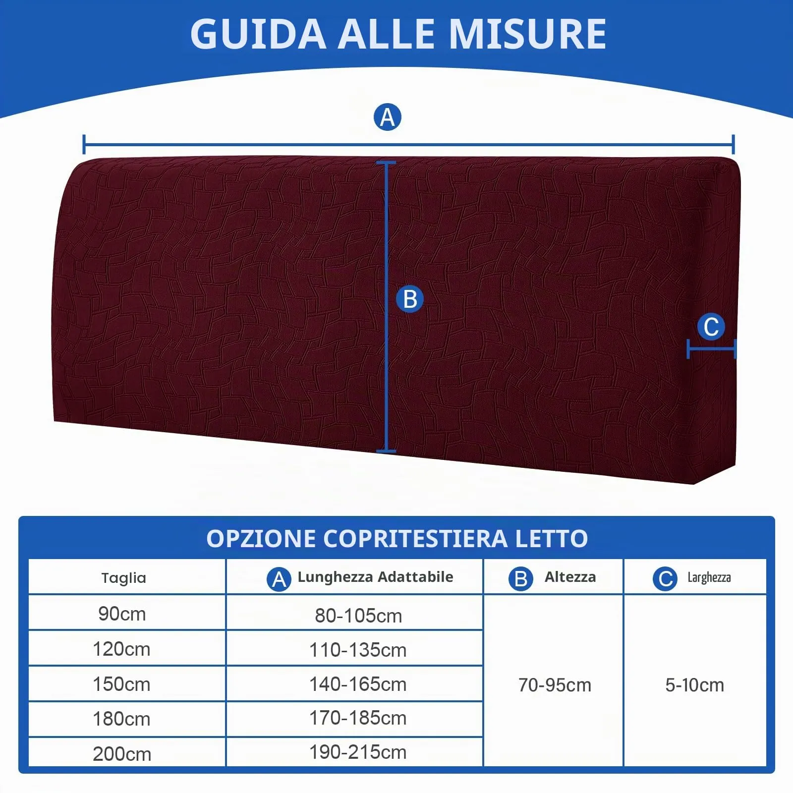 Ystyle Copri Testiera Letto Elasticizzata e Lavabile, 90cm, Borgogna - immagine 2