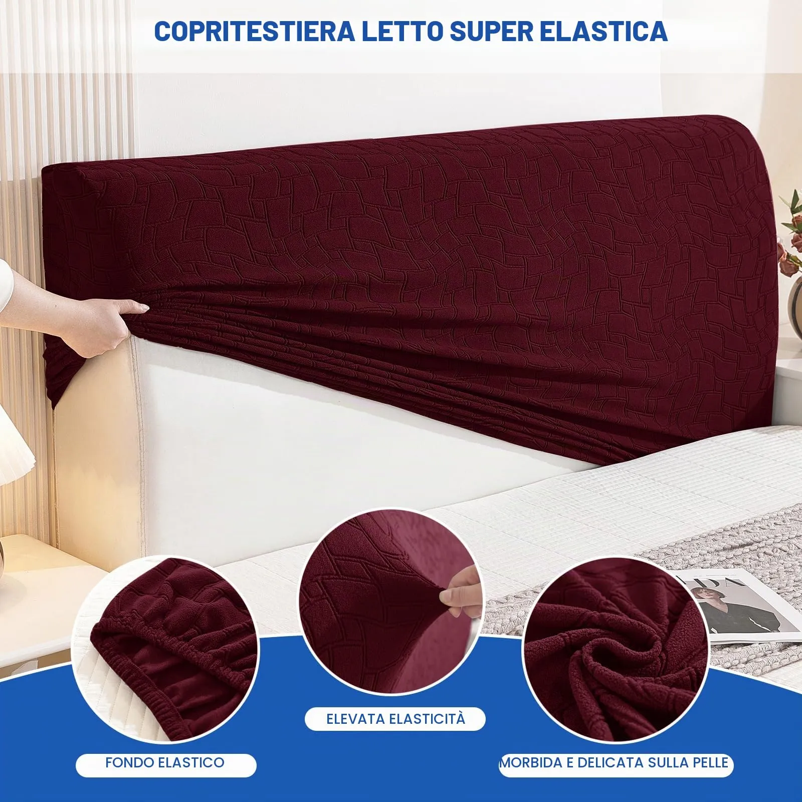 Ystyle Copri Testiera Letto Elasticizzata e Lavabile, 90cm, Borgogna - immagine 5