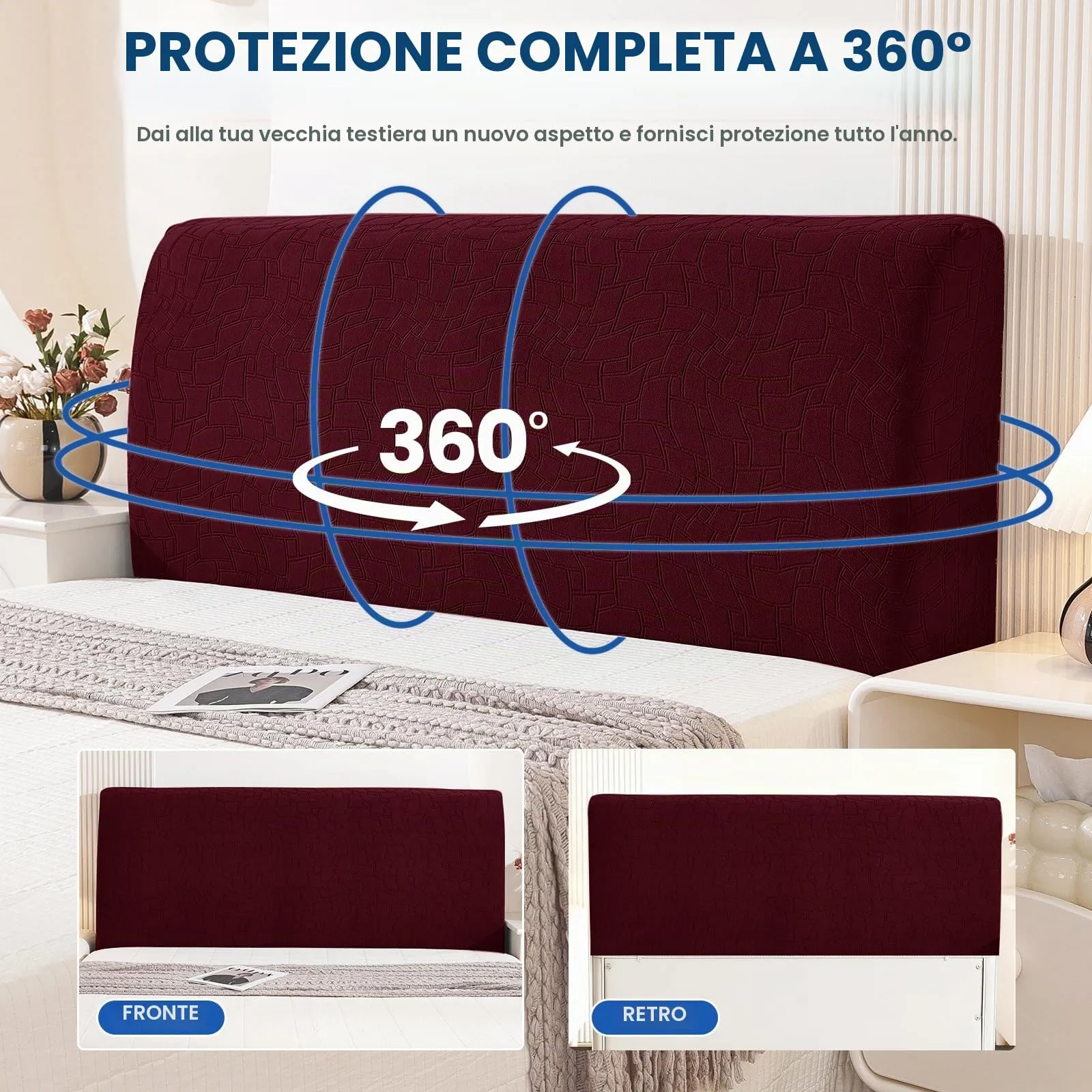 Ystyle Copri Testiera Letto Elasticizzata e Lavabile, 90cm, Borgogna - immagine 6