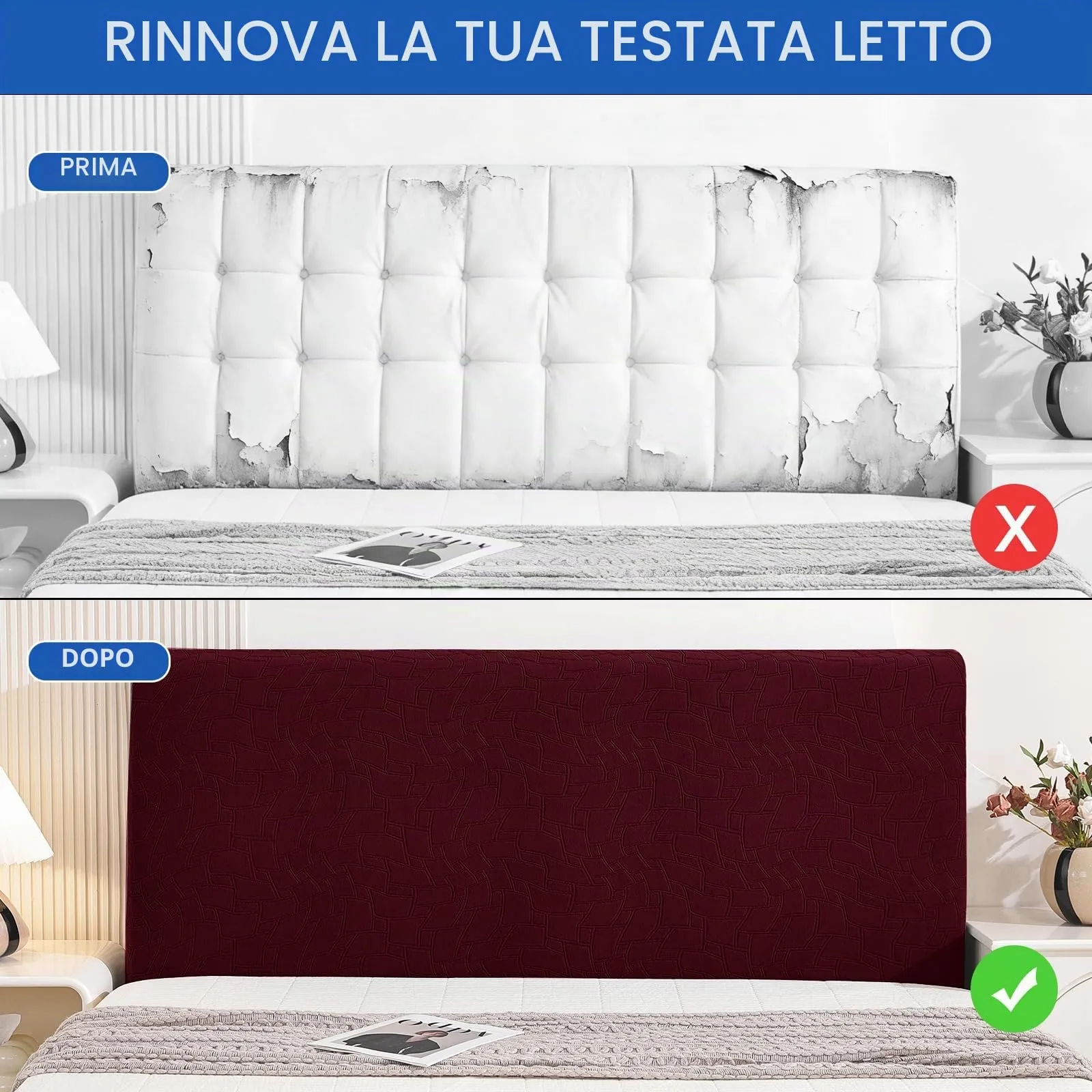Ystyle Copri Testiera Letto Elasticizzata e Lavabile, 90cm, Borgogna - immagine 7