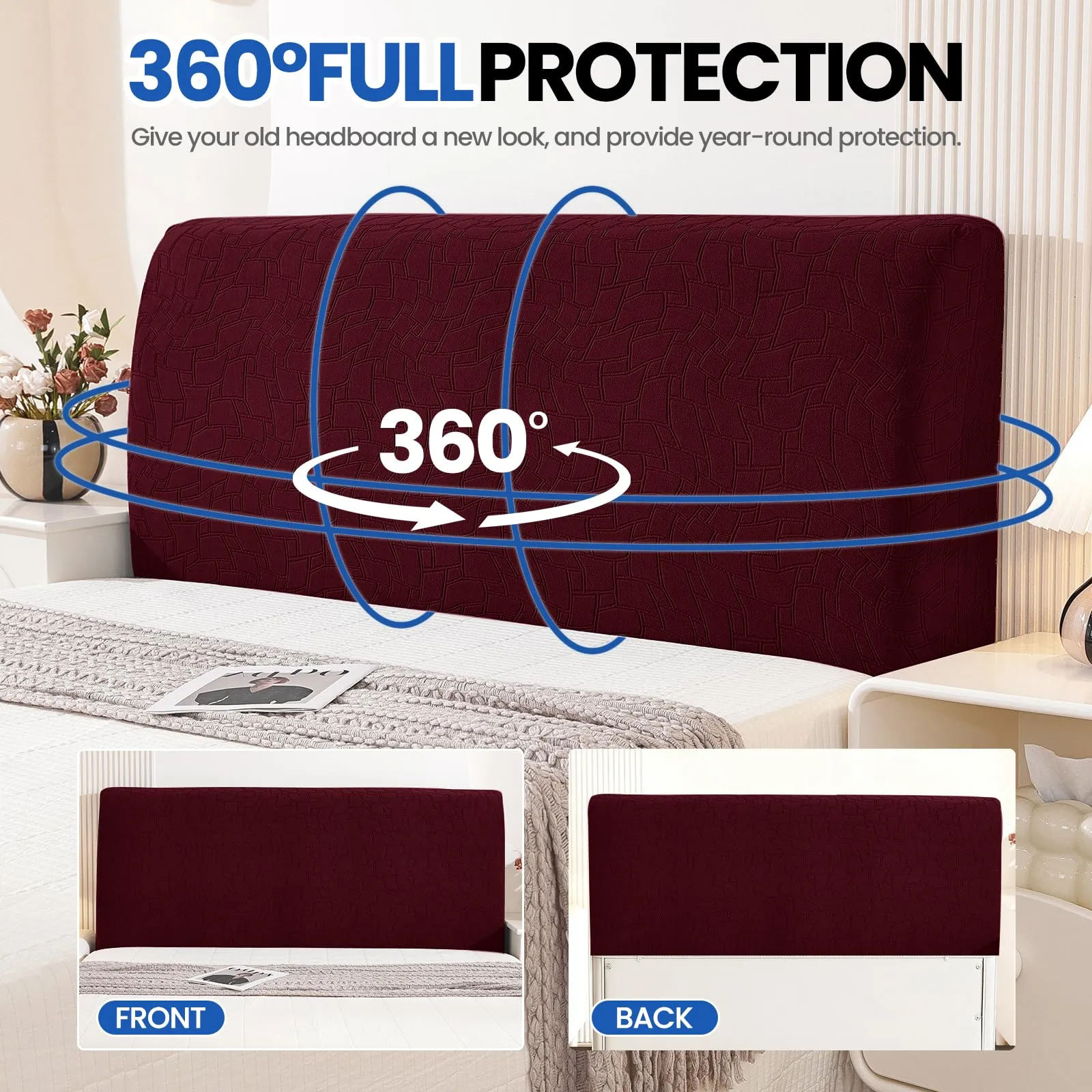 Ystyle Copri Testiera Letto Elasticizzata e Lavabile, 200cm, Borgogna - immagine 6