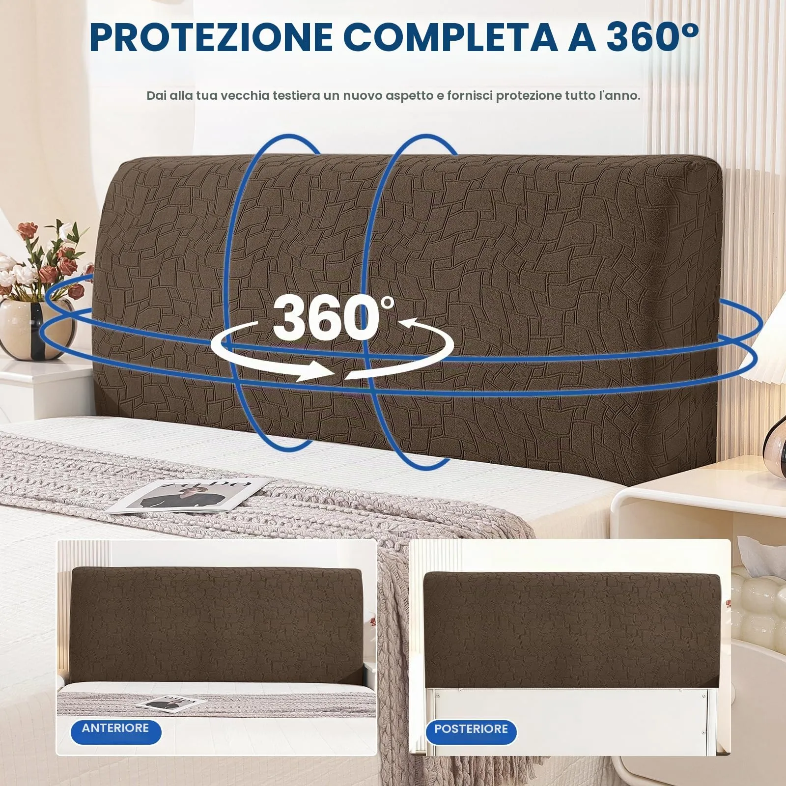 Ystyle Copri Testiera Letto Elasticizzata Universale, 120cm, Marrone - immagine 6