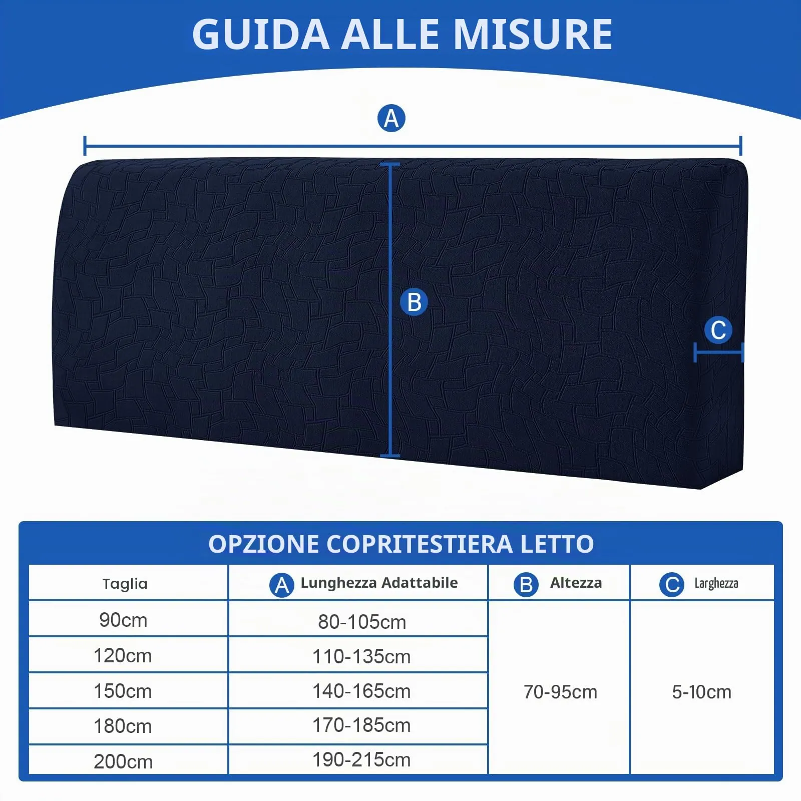 Ystyle Copri Testiera Letto Elasticizzata e Lavabile, 150cm, Blu Navy - immagine 2