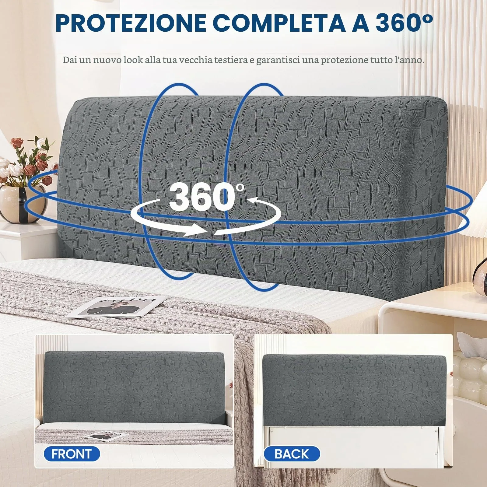 Ystyle Copri Testiera Letto Elasticizzata Universale, 180cm, Grigio Chiaro - immagine 6
