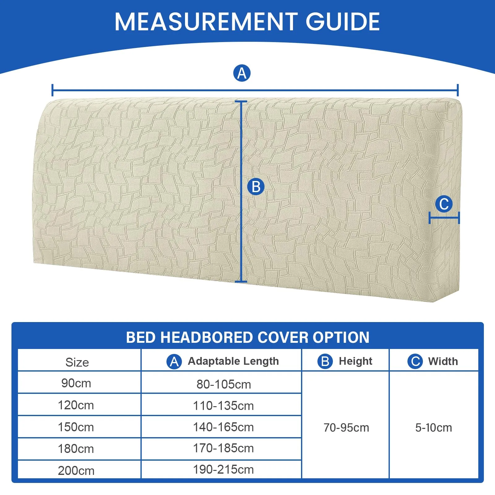 Ystyle Copri Testiera Letto Elasticizzata Universale, 150cm, Beige - immagine 2