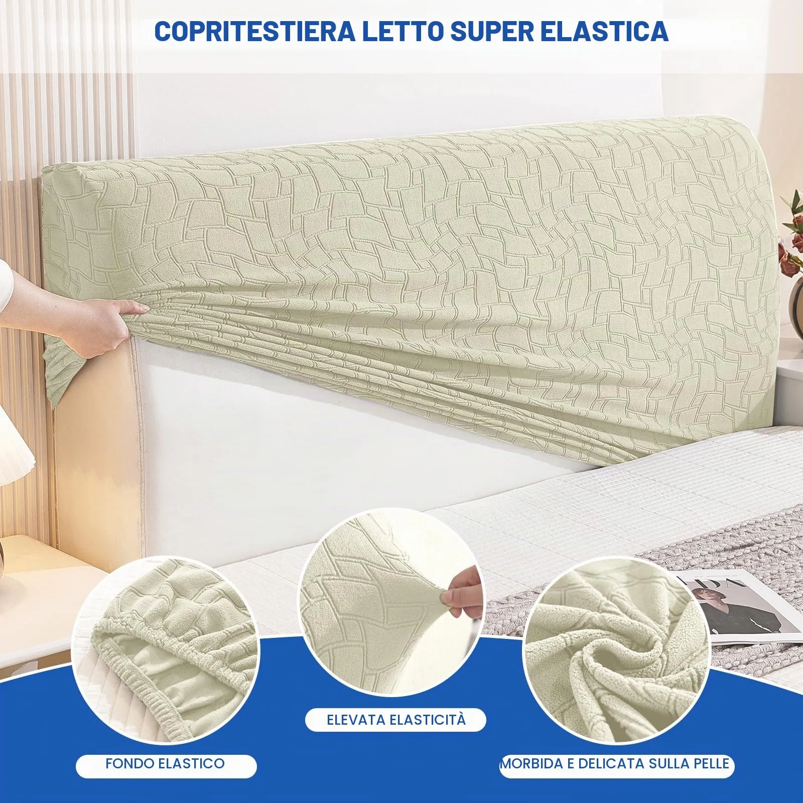 Ystyle Copri Testiera Letto Elasticizzata Universale, 150cm, Beige - immagine 5