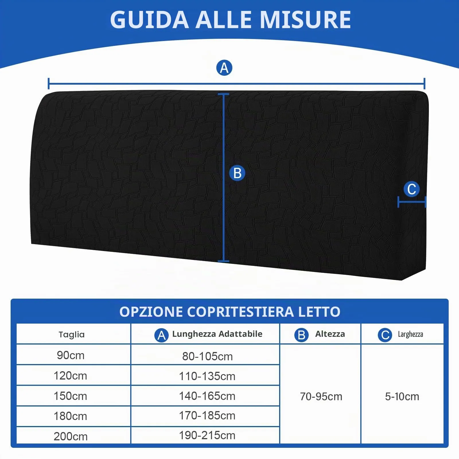 Ystyle Copri Testiera Letto Elasticizzata Universale, 200cm, Nero - immagine 2