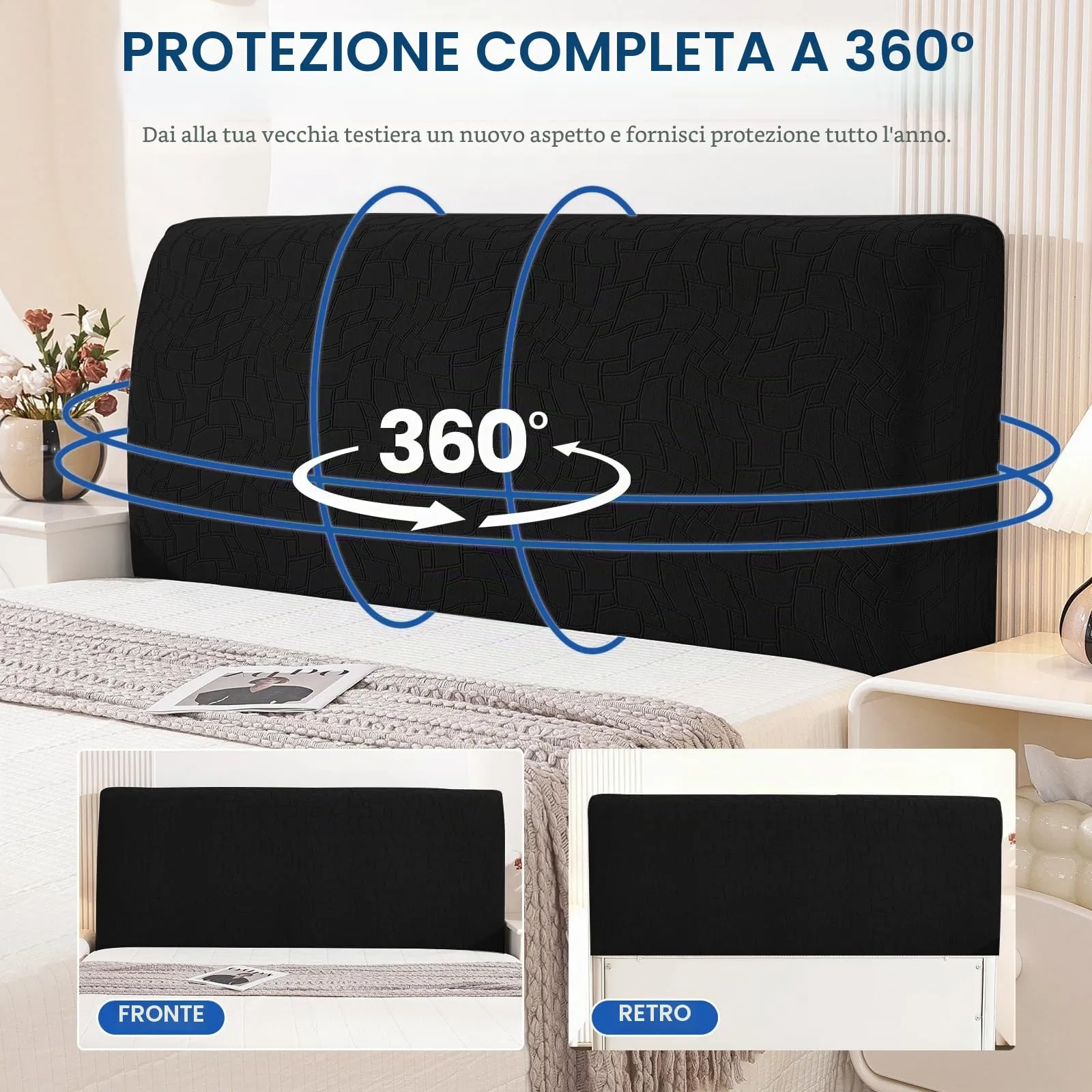 Ystyle Copri Testiera Letto Elasticizzata Universale, 200cm, Nero - immagine 6