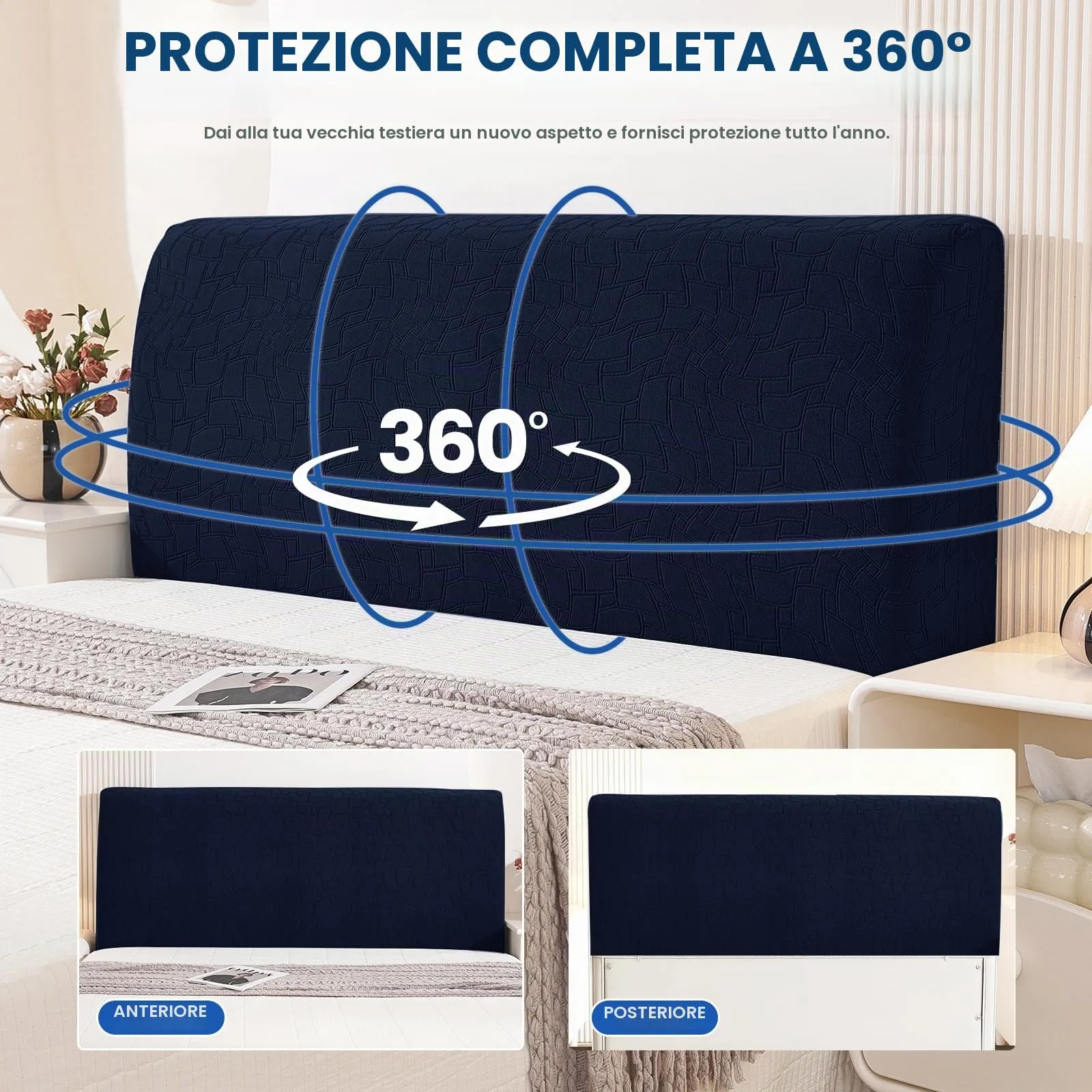 Ystyle Copri Testiera Letto Elasticizzata Lavabile e Antipolvere, 120cm, Blu Navy - immagine 6